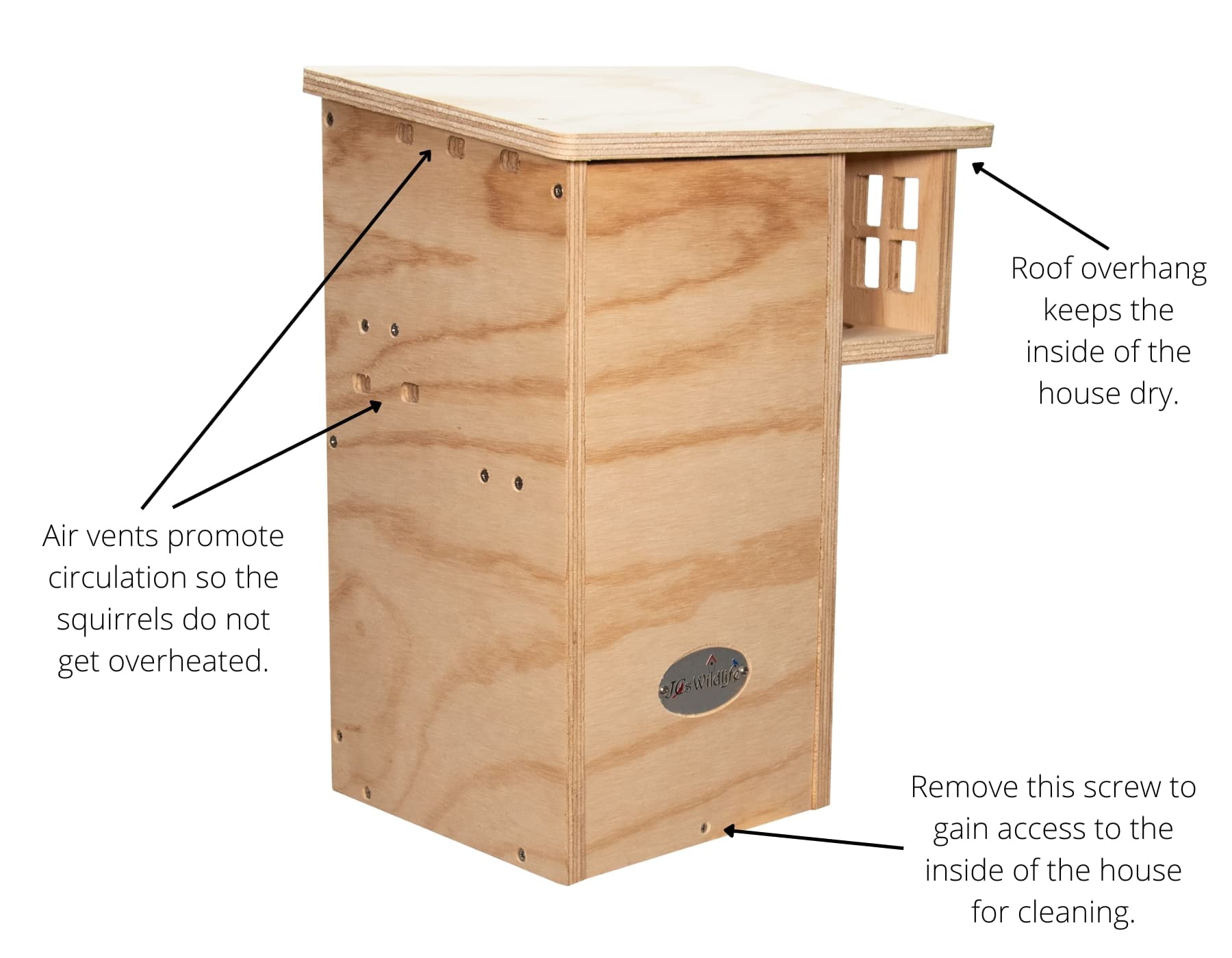 JCS Wildlife Plywood Squirrel House Nesting Box � Durable, Spacious Shelter for Squirrels