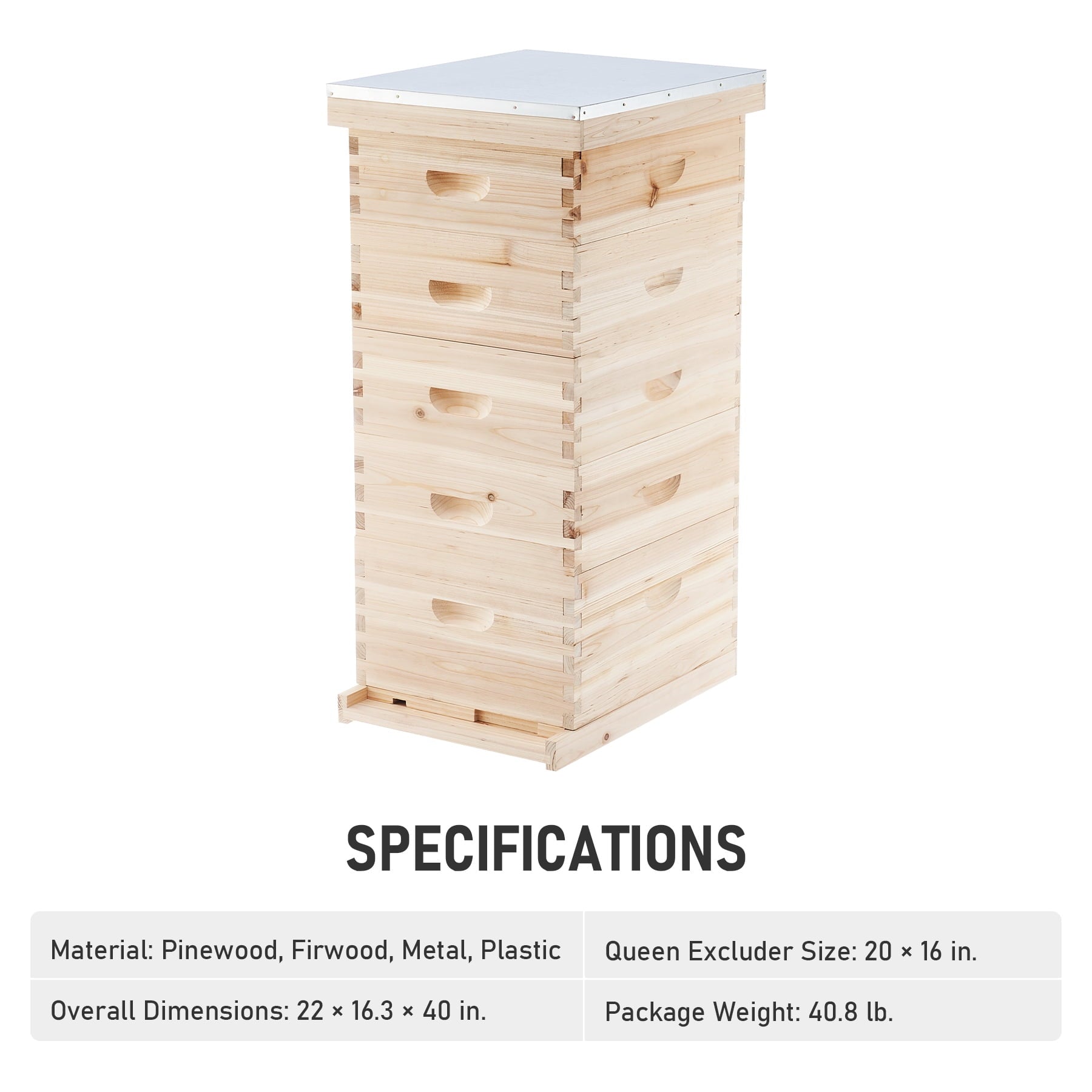 Bee Hive Boxes Starter Kit, Langstroth Beehive for Bee Keeping, 5 Layer Bee House with 4 Medium Storage Boxes & 1 Deep Brood Box, Beekeeping Supplies