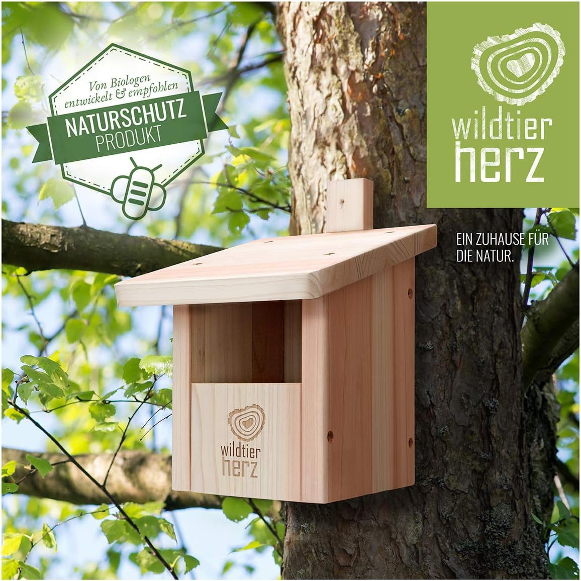 Wildtier Herz Nesting Box For Half-cave Breeders - Bird Box, Nest Box, Solid Wood Untreated Weatherproof, Bird Nesting Box For Garden, Bird House And Breeding Box For Redtails
