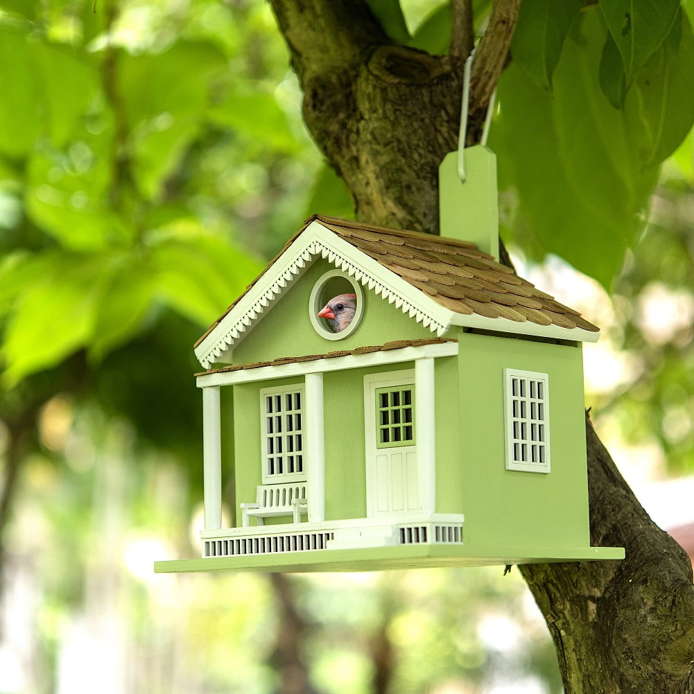 Modern Home Outdoor Handmade Wooden Birdhouse -  Garden or Backyard Décor for Wild Birds (Green Lake House)