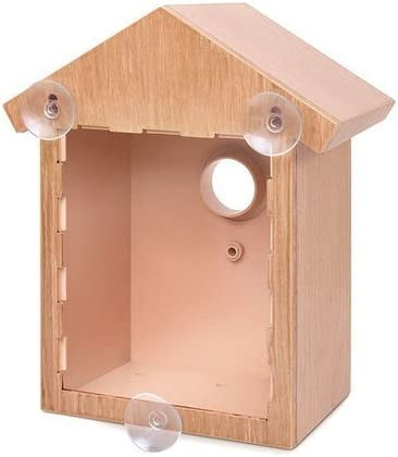 2 Way Mirrored Bird House See Through Suction Cup Window Mounted Bird Nesting Box