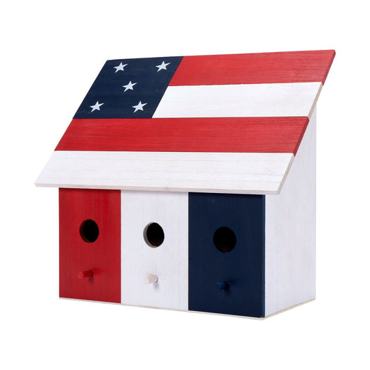 14" Americana 3 compartment Wood Birdhouse