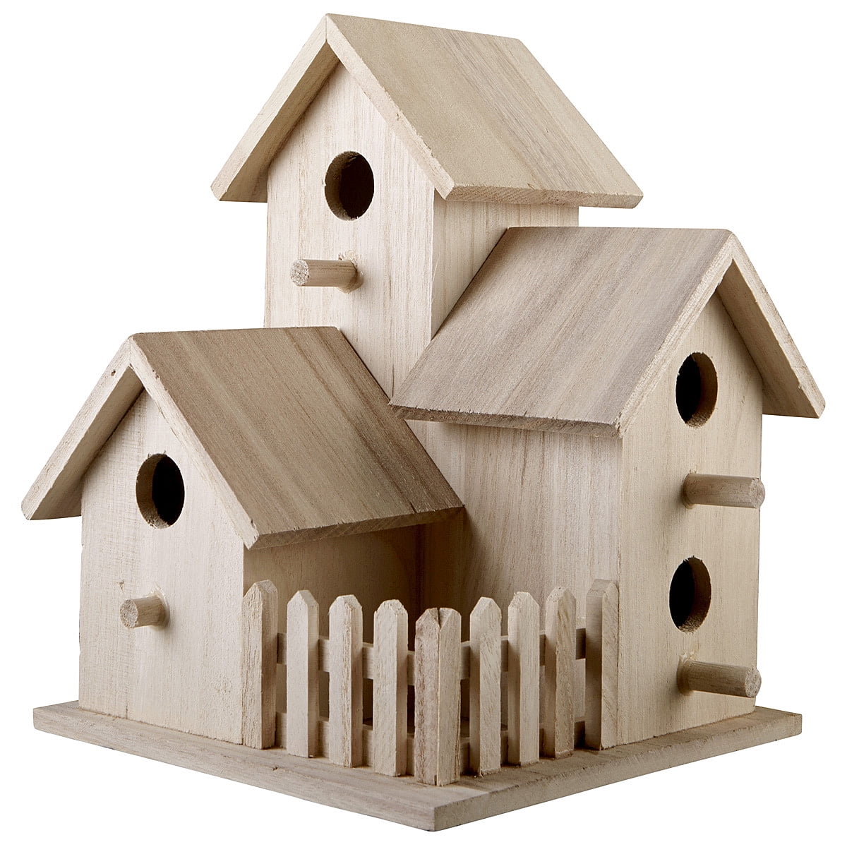 8" Triple Wooden Birdhouse by Make Market - Unfinished Birdhouse Made of 100% Wood - Bulk 8 Pack