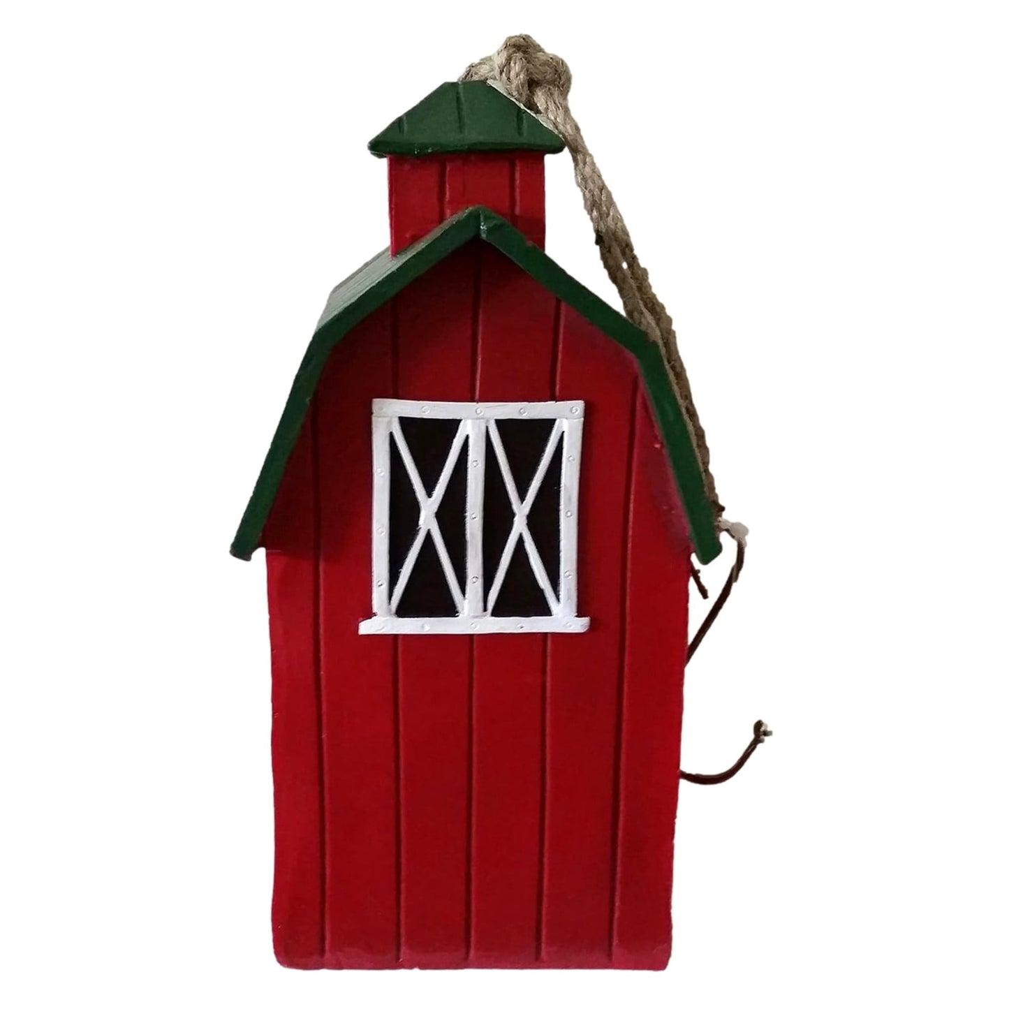 Hanging Birdhouse Farm Red Barn 9 Inch Wooden Bird House Outdoor Decor For Garden Patio Deck Porch