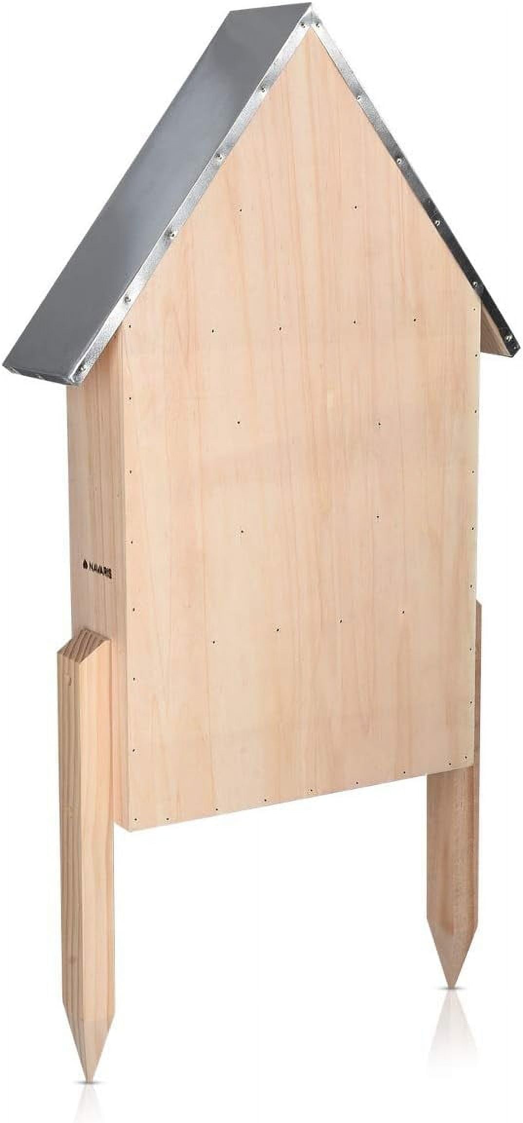 Navaris Wooden Insect House with Stakes - Extra Large Brown Butterfly Hibernation Box with 1x Hotel & 2x Stakes (1 Pack)