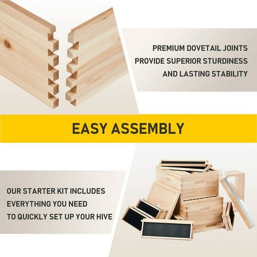 20 Deep Frame & 10 Medium Frame w/ 3 Brood Boxes Hive Frame/Bee Hive Frame/Beehive Frames w/ Metal Roof for Beekeeping