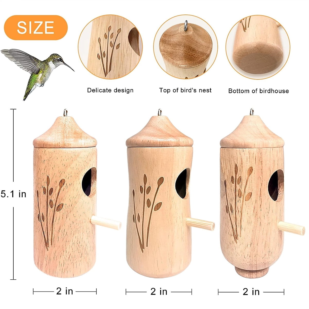 IFCOW 3x Natural Wood Hummingbird House,Hummingbird Houses on clearance, Outside Hanging Hummingbird Nesting Nest,Hummingbird houses