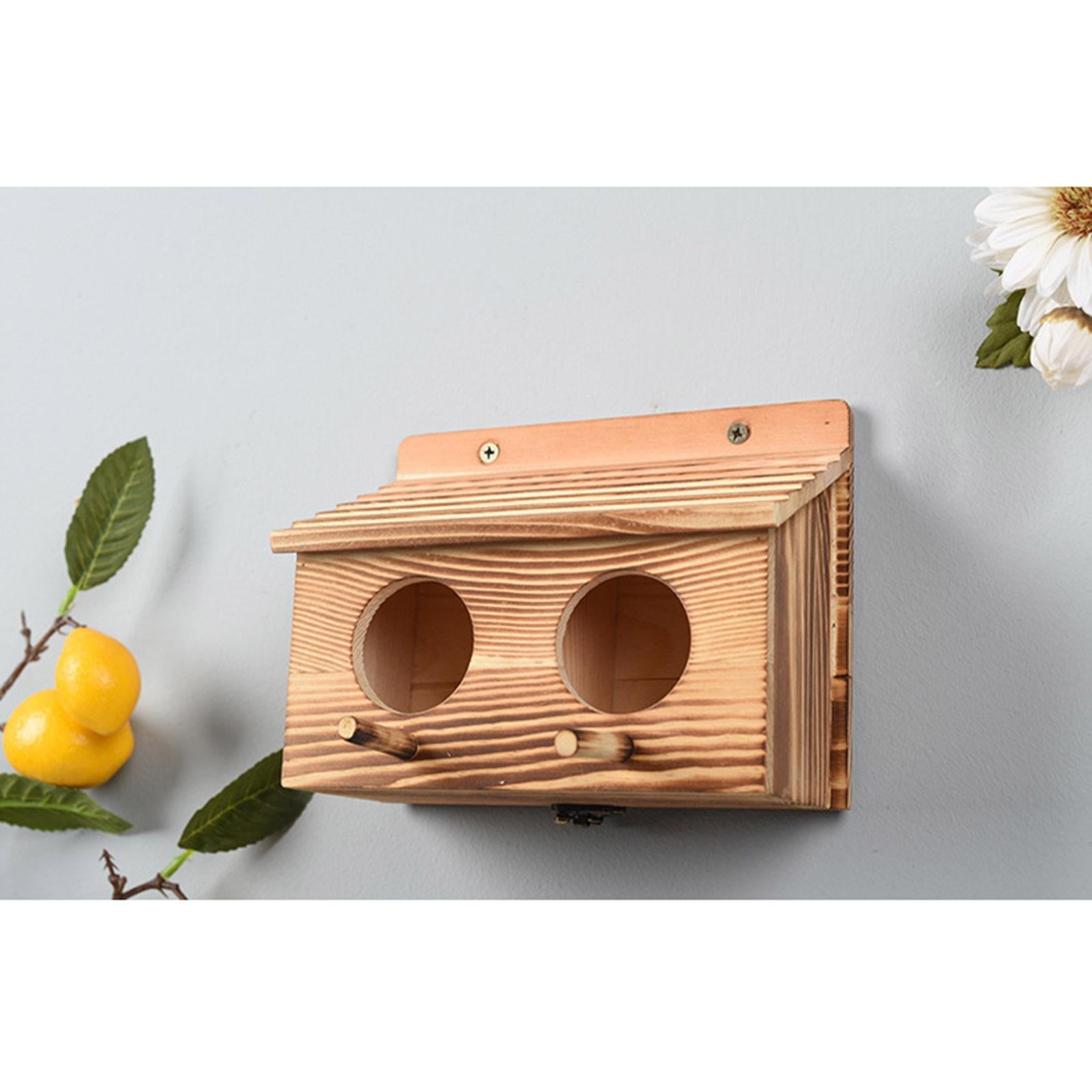 Weatherproof Wooden Bird Houses with Double Hole for Outside,Squirrel Feeder / Bird Nesting House Feeding Station,Hanging Nest box for Garden,Best Gift for Kids
