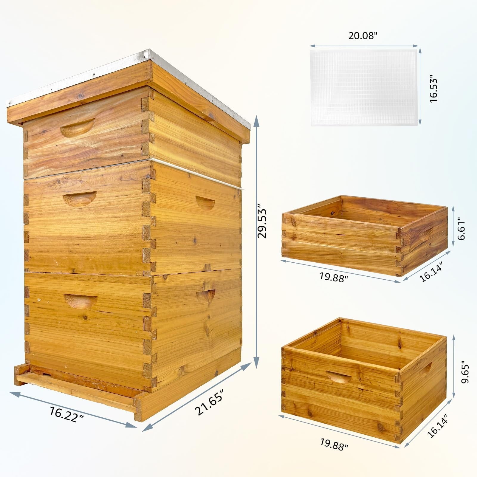 Jacgood Langstroth Bee Hive For Beekeeping, Complete Bee Hives and Supplies Starter Kit, Beehive Dipped in 100% Beeswax Includes 2 Deep Bee Boxes, 1 Medium Bee Hive Super for Beginners (3-Layer)