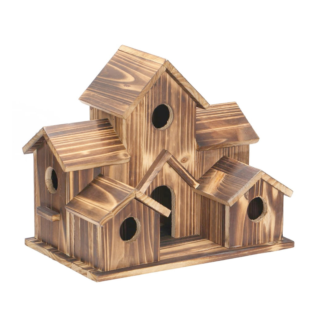 Whoamigo Wood Bird Houses Feeder 6 Holes Wooden Nest for Indoor Outdoor Garden Decoration