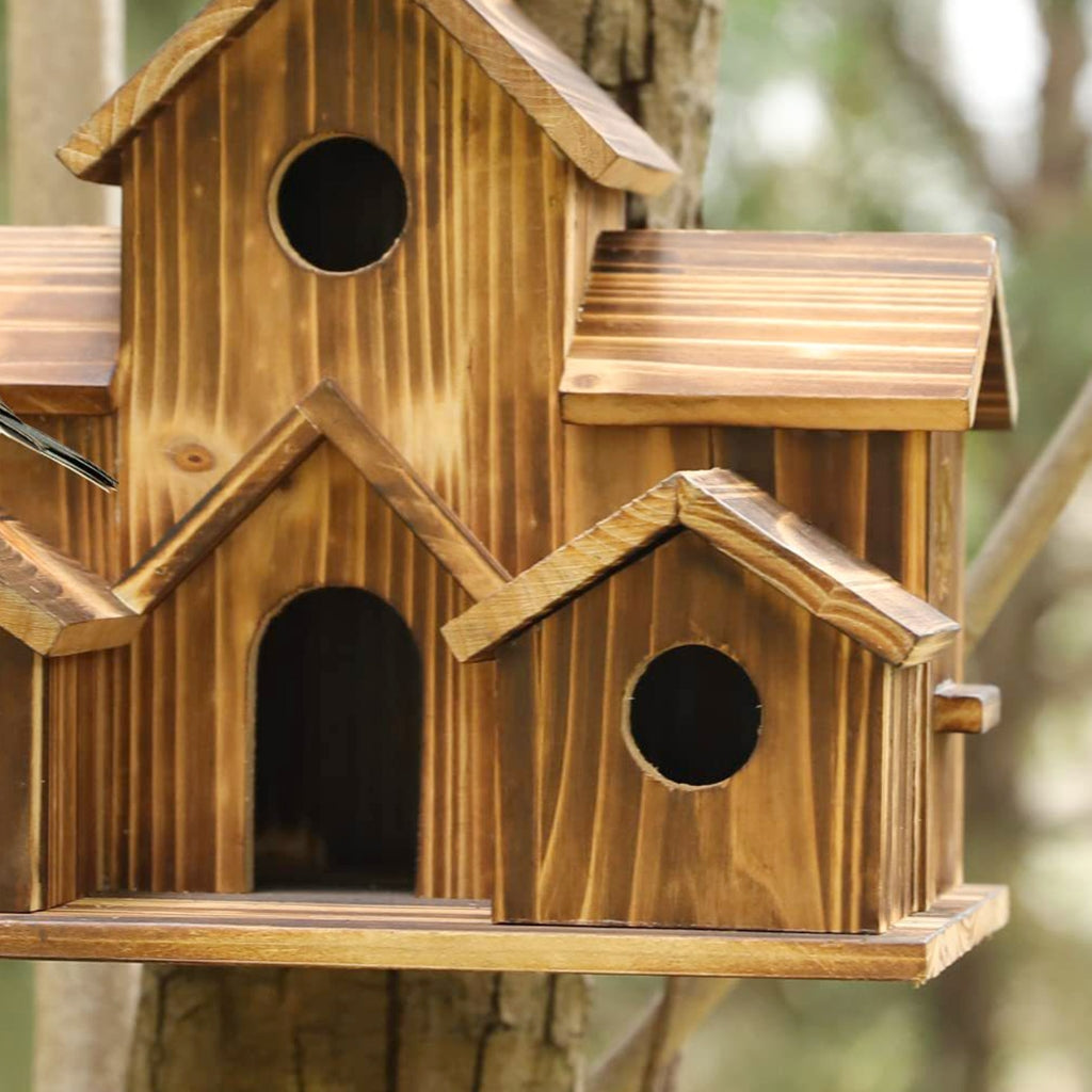 Whoamigo Wood Bird Houses Feeder 6 Holes Wooden Nest for Indoor Outdoor Garden Decoration