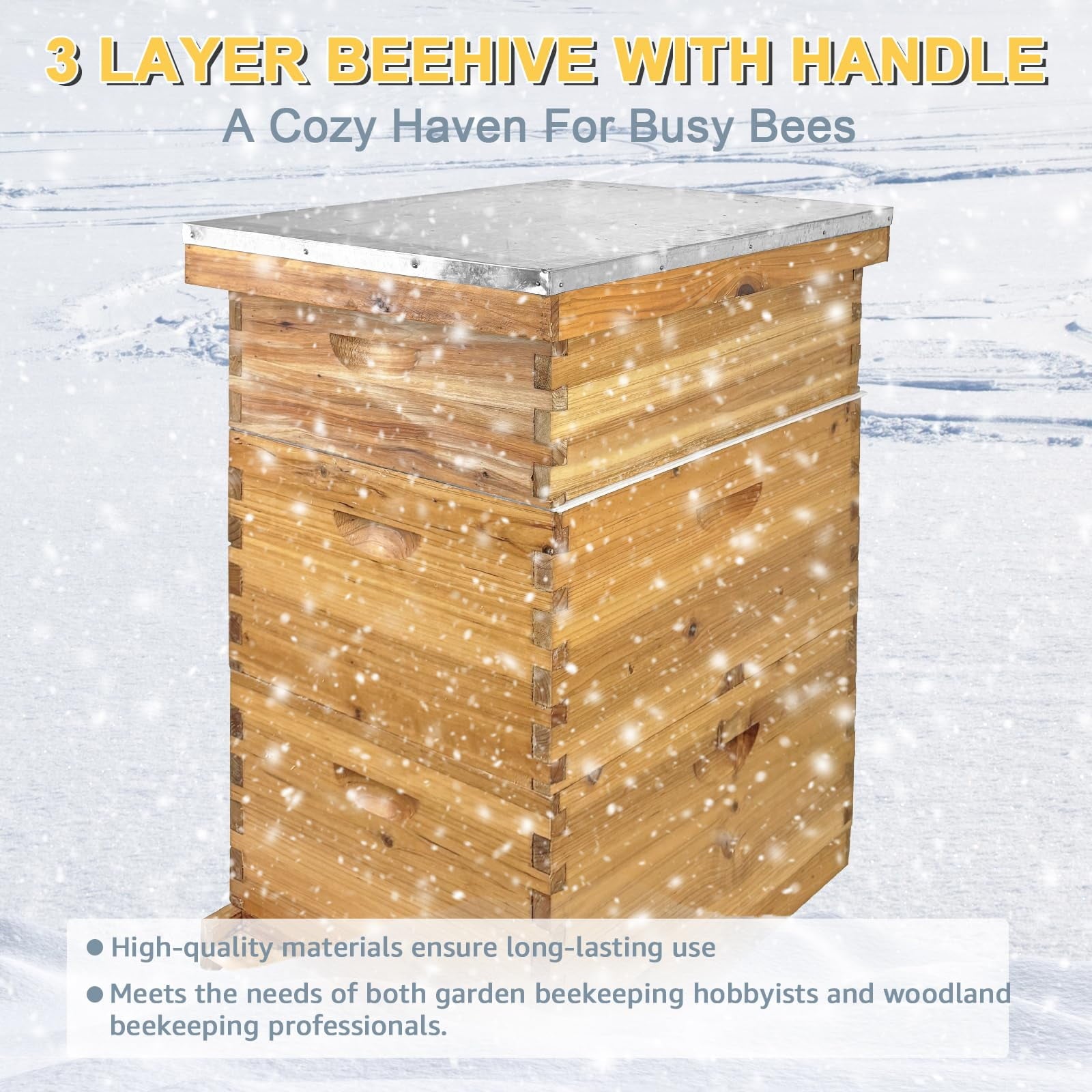Jacgood Langstroth Bee Hive For Beekeeping, Complete Bee Hives and Supplies Starter Kit, Beehive Dipped in 100% Beeswax Includes 2 Deep Bee Boxes, 1 Medium Bee Hive Super for Beginners (3-Layer)