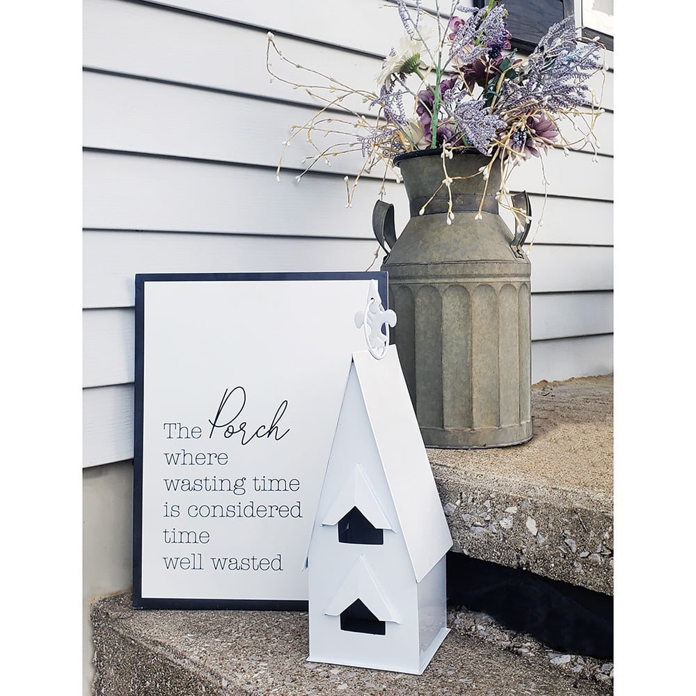 AuldHome Design Enamel Coated Decorative Birdhouse; White Farmhouse Birdhouse for Indoors or Outdoors