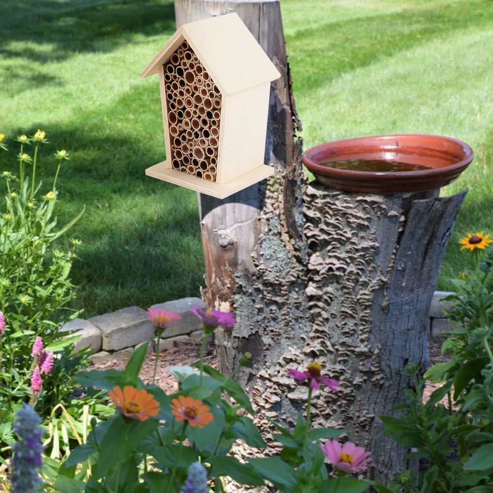 House, Wooden Bee House, Quality Natural Wood Tubular Channels Decorate Gardens For Bees Backyard Insects