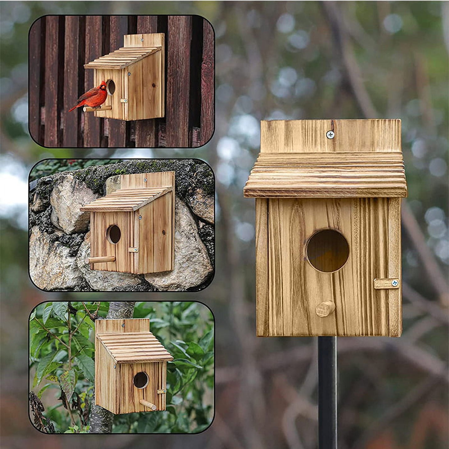 Bird House for Outside，Wooden Bluebird House，with Predator Guard Bird Nesting Box Wild Bird Watching, Finch Bluebird Cardinals Hanging Birdhouse Clearance Garden Country Cottage