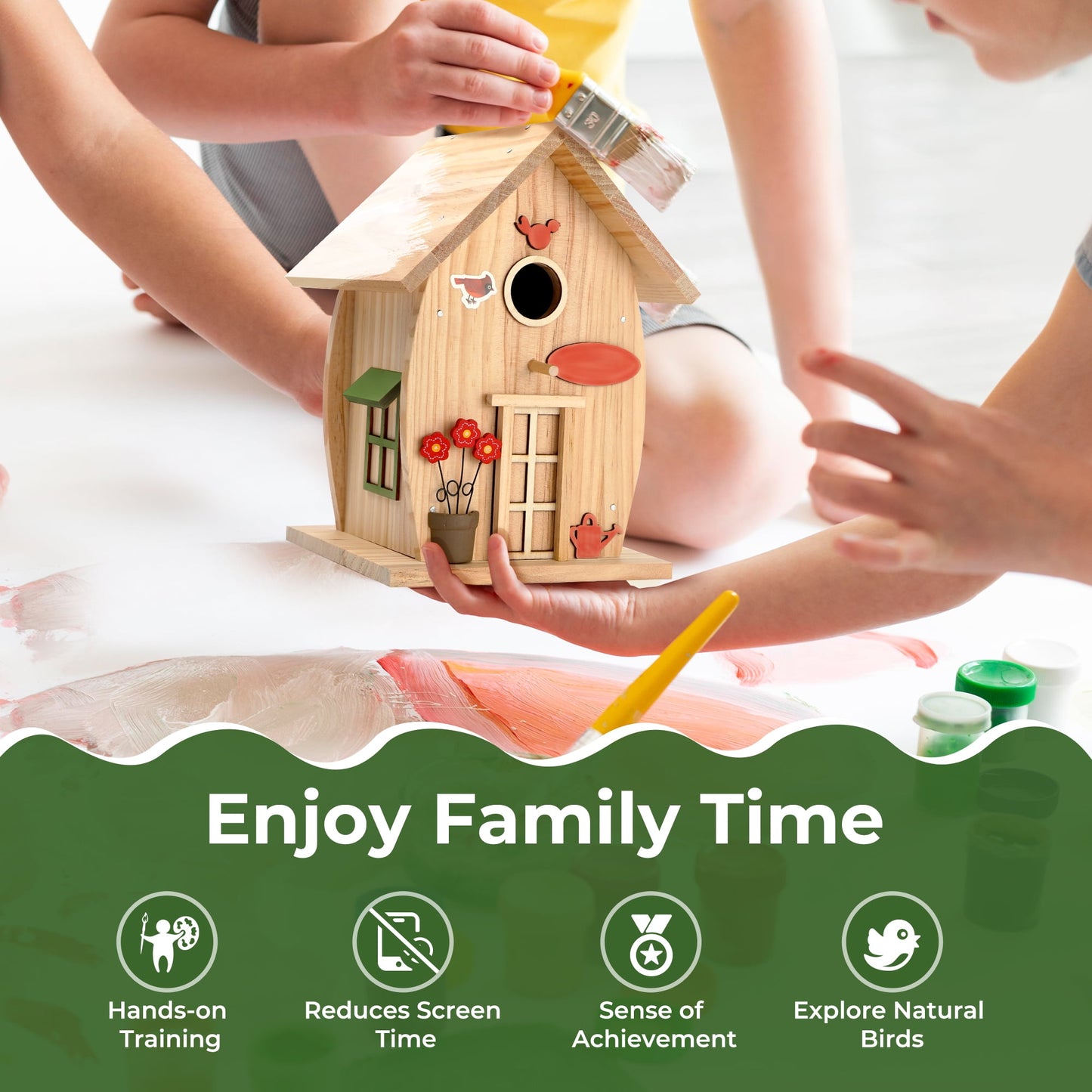 Nesto Wooden DIY Bird House Kit for Kids Audlts to Build, Outdoor Woodworking Crafts Freestyle Painting, Hanging Birdhouse for Garden Yard Decor Gifts