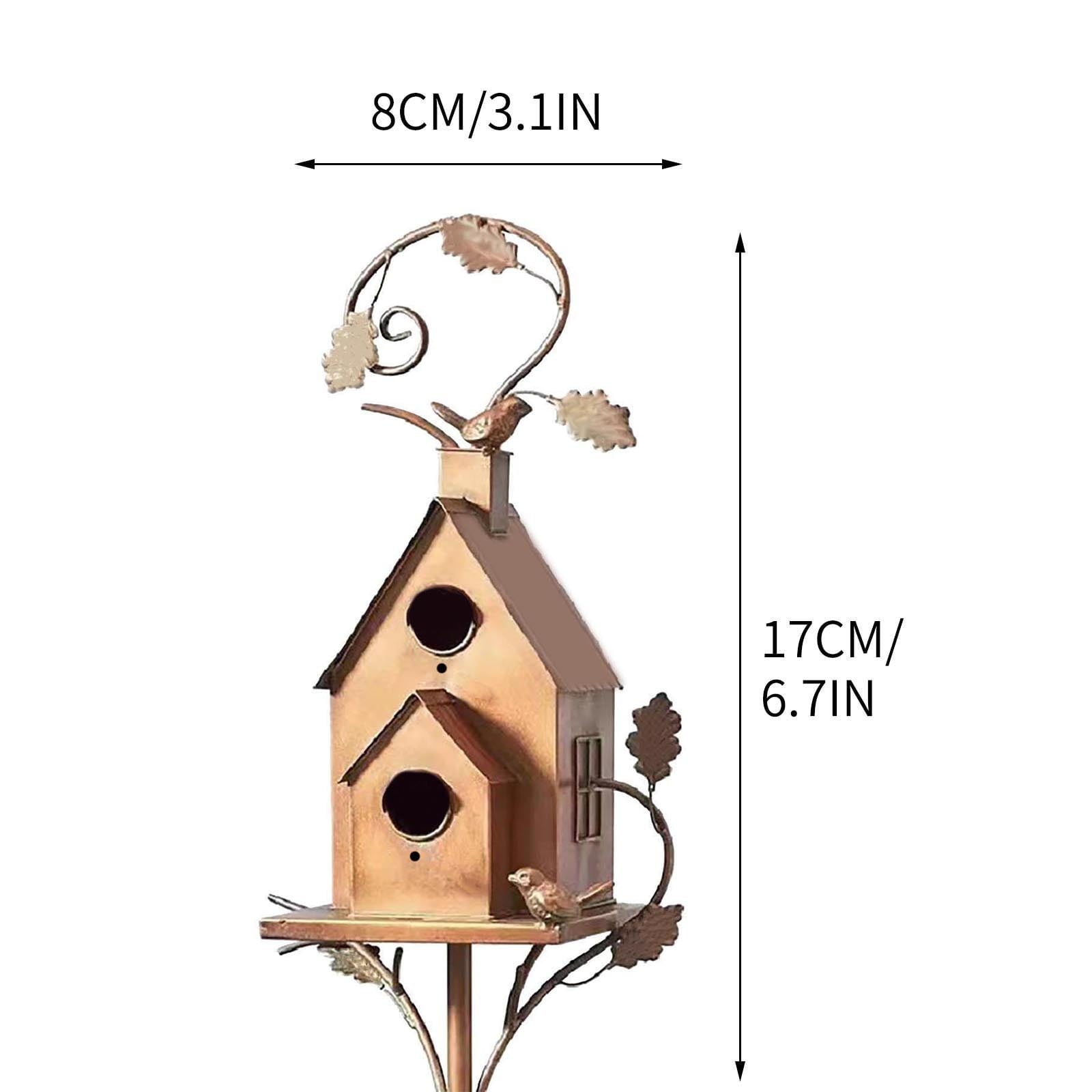 Realhomelove Birdhouse Garden Stakes, Metal Bird House with Pole, Suitable for Hummingbirds, Garden Outdoor Metal Birdhouse Decoration Bird Houses for Courtyard Backyard Patio Outdoor Decor