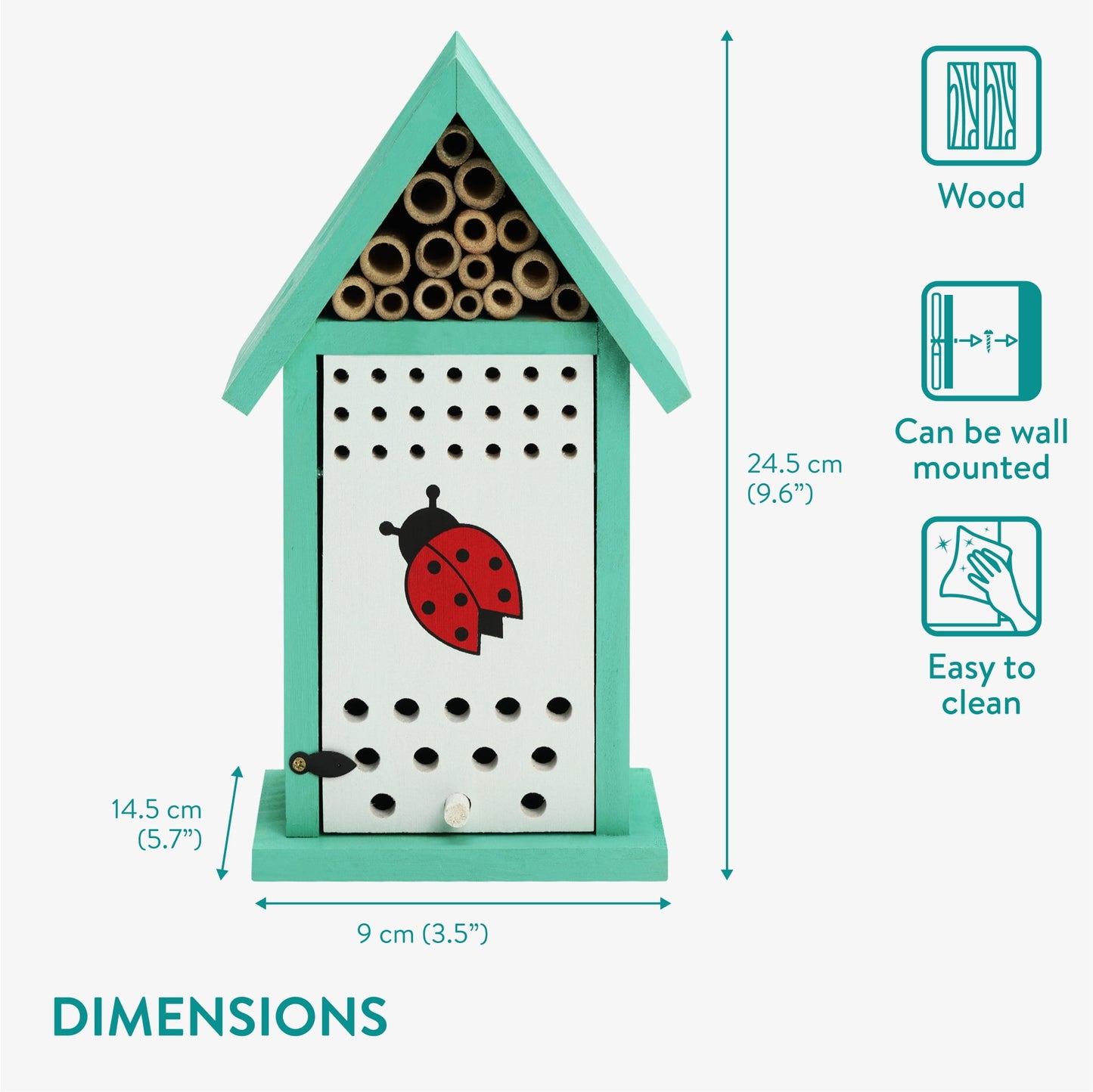 Navaris Ladybird House for Garden - Wooden Insect Hotel for Ladybirds Bees Insects - Wall Mounted Live Ladybug Habitat with Cleaning Door and Bee Nesting Tubes