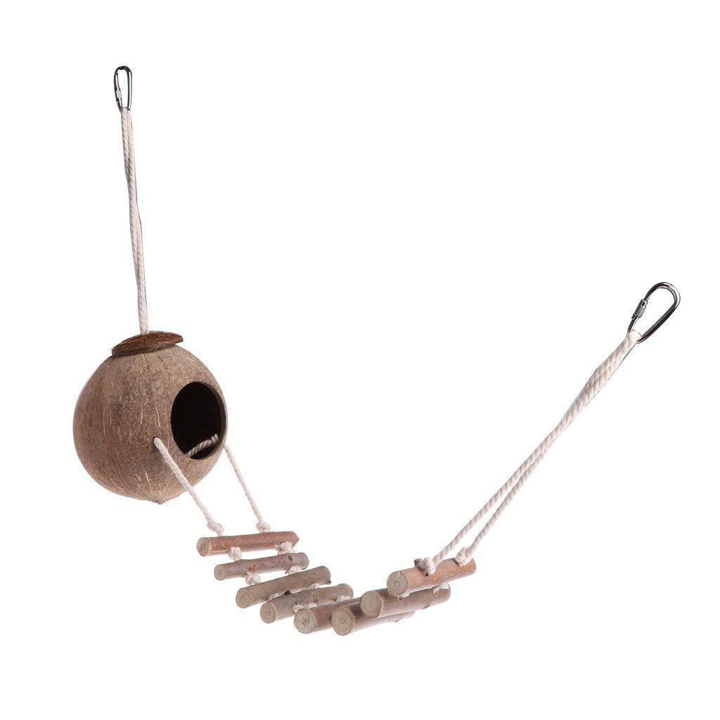 Rechale Coconut Bird House Coconut Shell Bird Nest Hanging Birdhouse with Ladder for Parrots, Hamsters Small Animals House Pet Cage Habitats Decor,Pet Bird Supplies