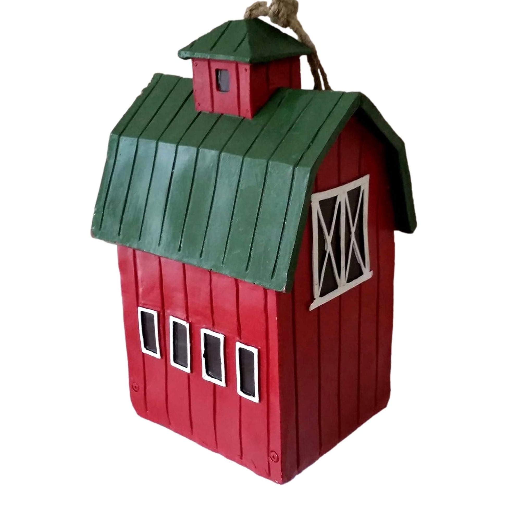 Hanging Birdhouse Farm Red Barn 9 Inch Wooden Bird House Outdoor Decor For Garden Patio Deck Porch
