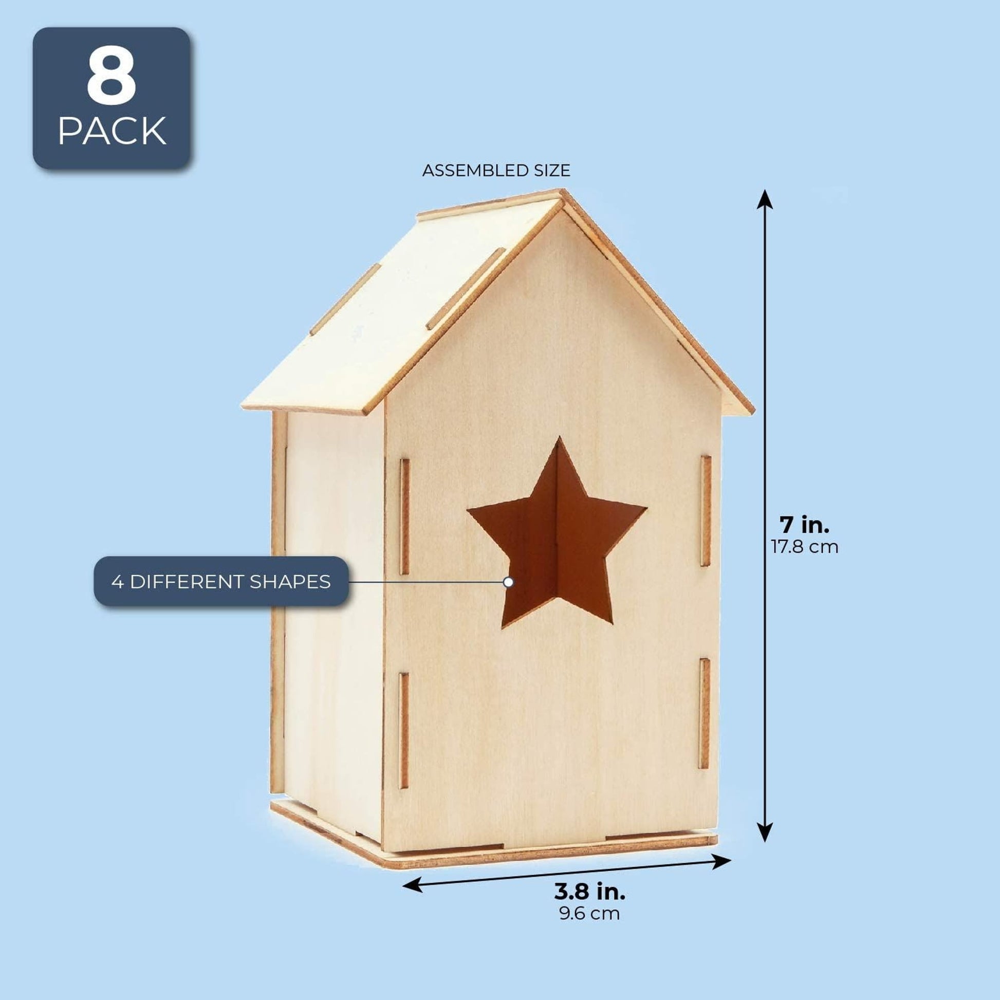 Mini Wood Bird Houses for DIY Crafts (4 Designs, 8 Count)