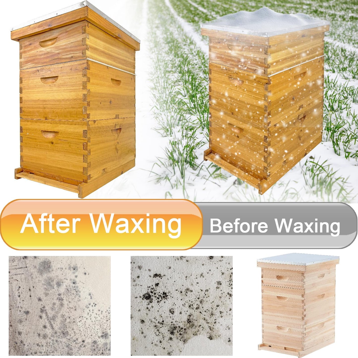 Jacgood Langstroth Bee Hive For Beekeeping, Complete Bee Hives and Supplies Starter Kit, Beehive Dipped in 100% Beeswax Includes 2 Deep Bee Boxes, 1 Medium Bee Hive Super for Beginners (3-Layer)