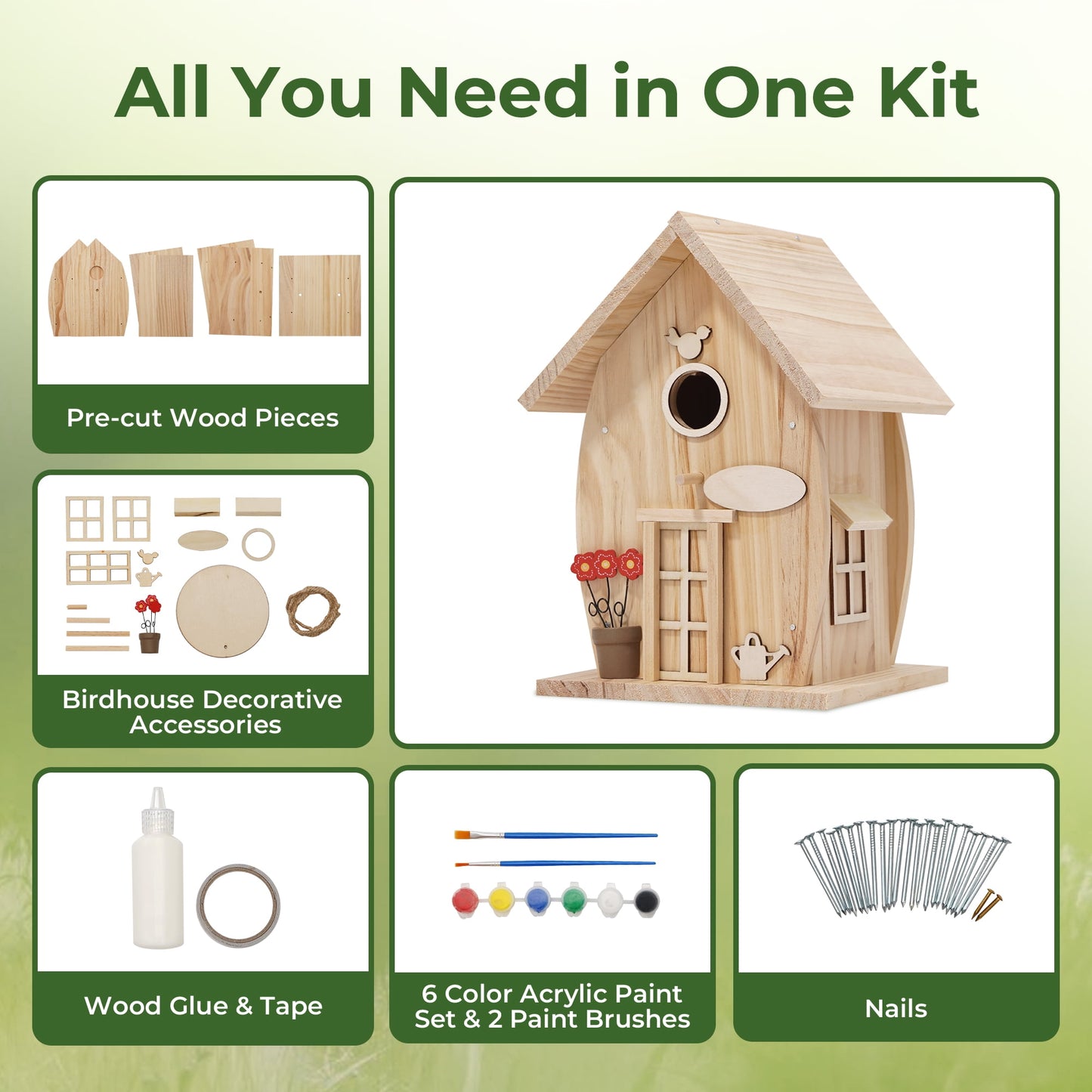 Nesto Wooden DIY Bird House Kit for Kids Audlts to Build, Outdoor Woodworking Crafts Freestyle Painting, Hanging Birdhouse for Garden Yard Decor Gifts