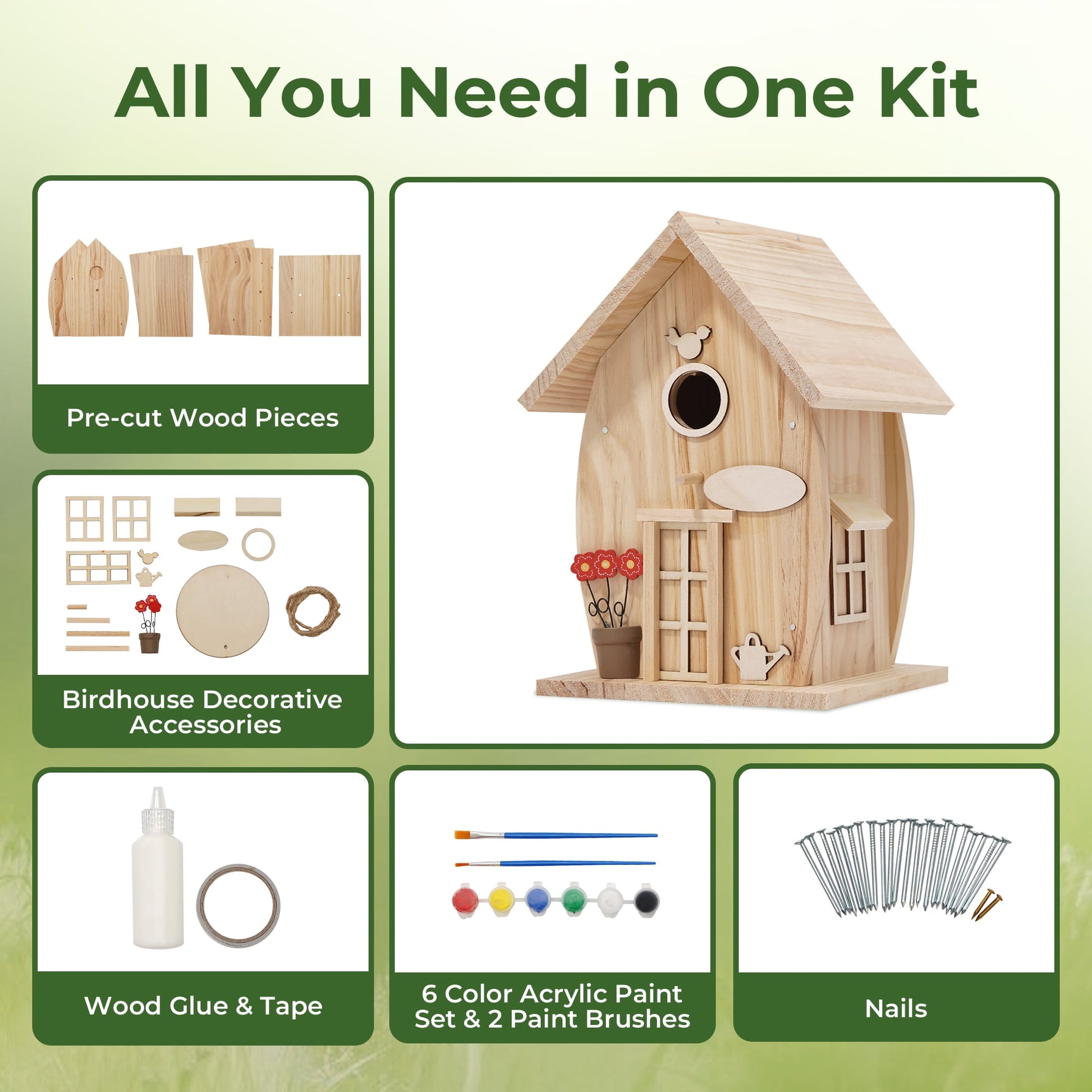 Nesto Wooden DIY Bird House Kit for Kids Audlts to Build, Outdoor Woodworking Crafts Freestyle Painting, Hanging Birdhouse for Garden Yard Decor Gifts