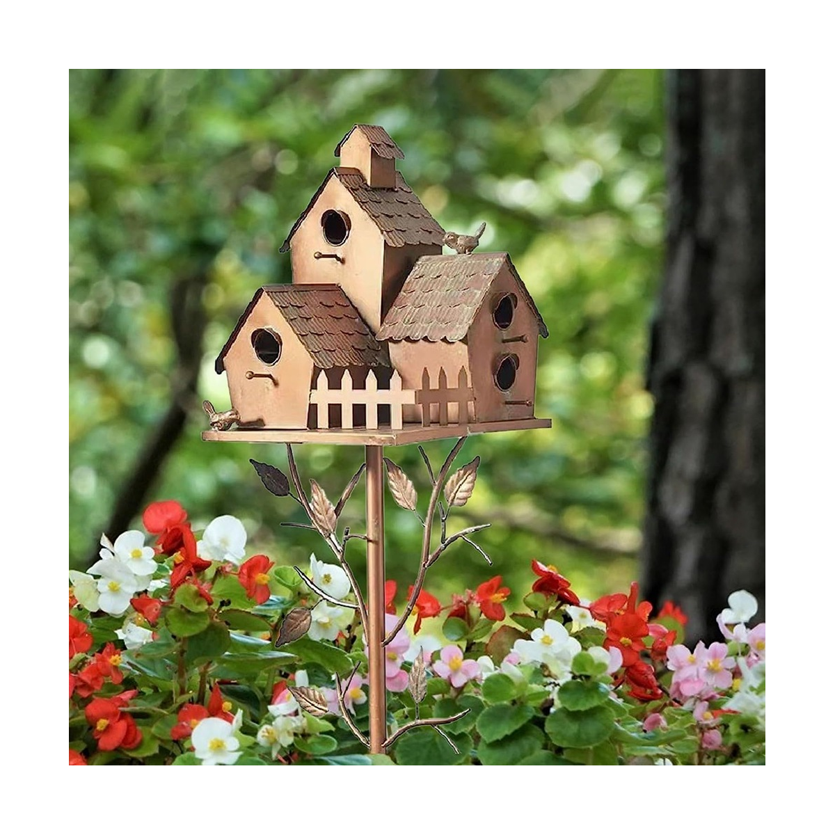 Garden Bird House with Pole Metal Bird Feeders Garden Stakes Bird Houses for Courtyard Backyard Patio Outdoor Style E