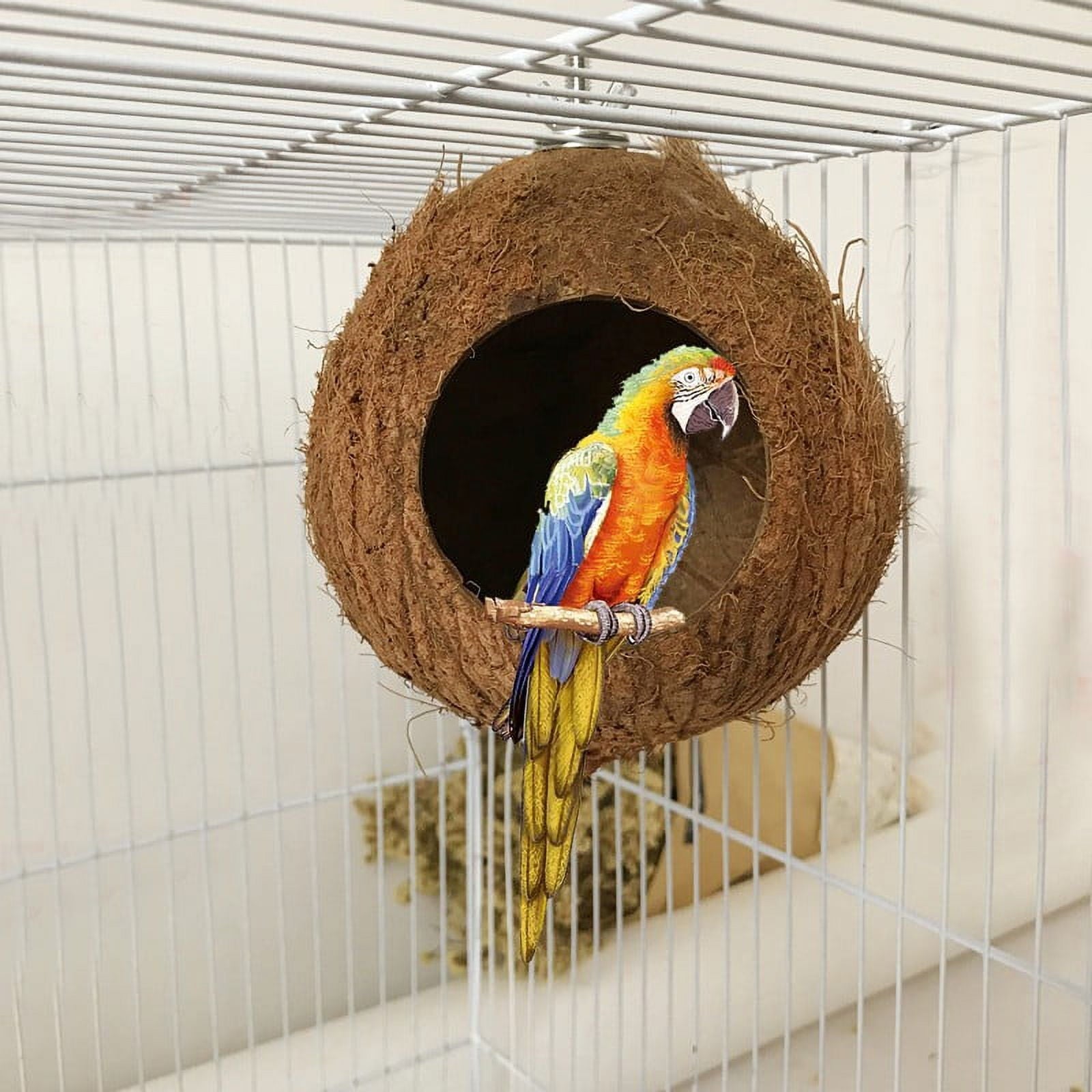 Pet Bird Coconut Shell Nest House Hut Cage Feeder Pet Parrot Parakeet Toys