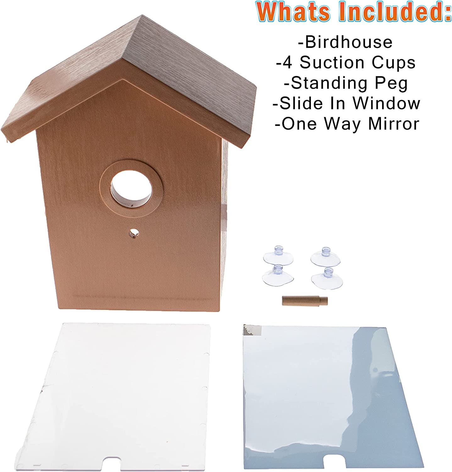 2 Way Mirrored Bird House See Through Suction Cup Window Mounted Bird Nesting Box
