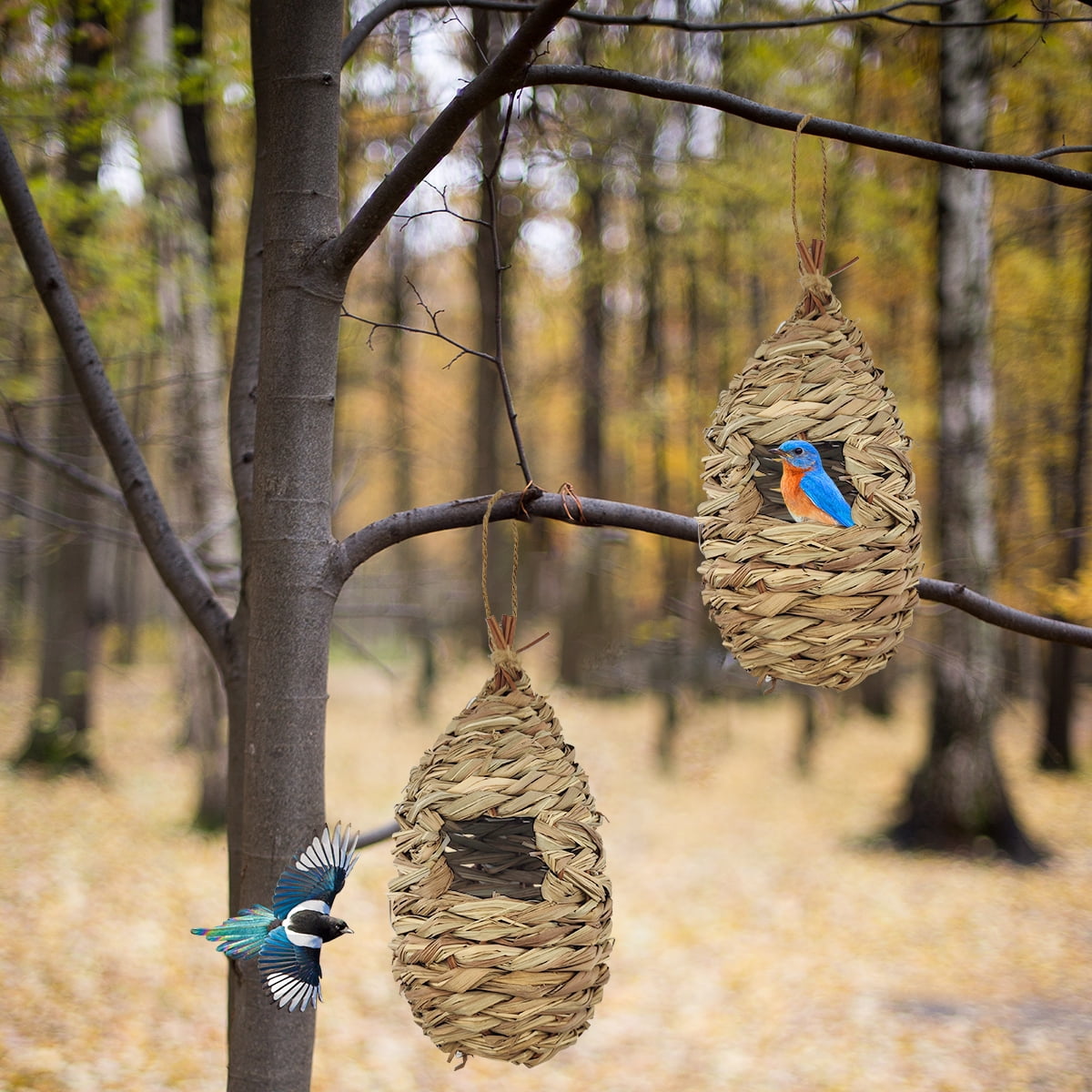 Bird House Hand Woven Hummingbird Houses Nest Small Hanging Audubon Birdhouse, 2 Pack