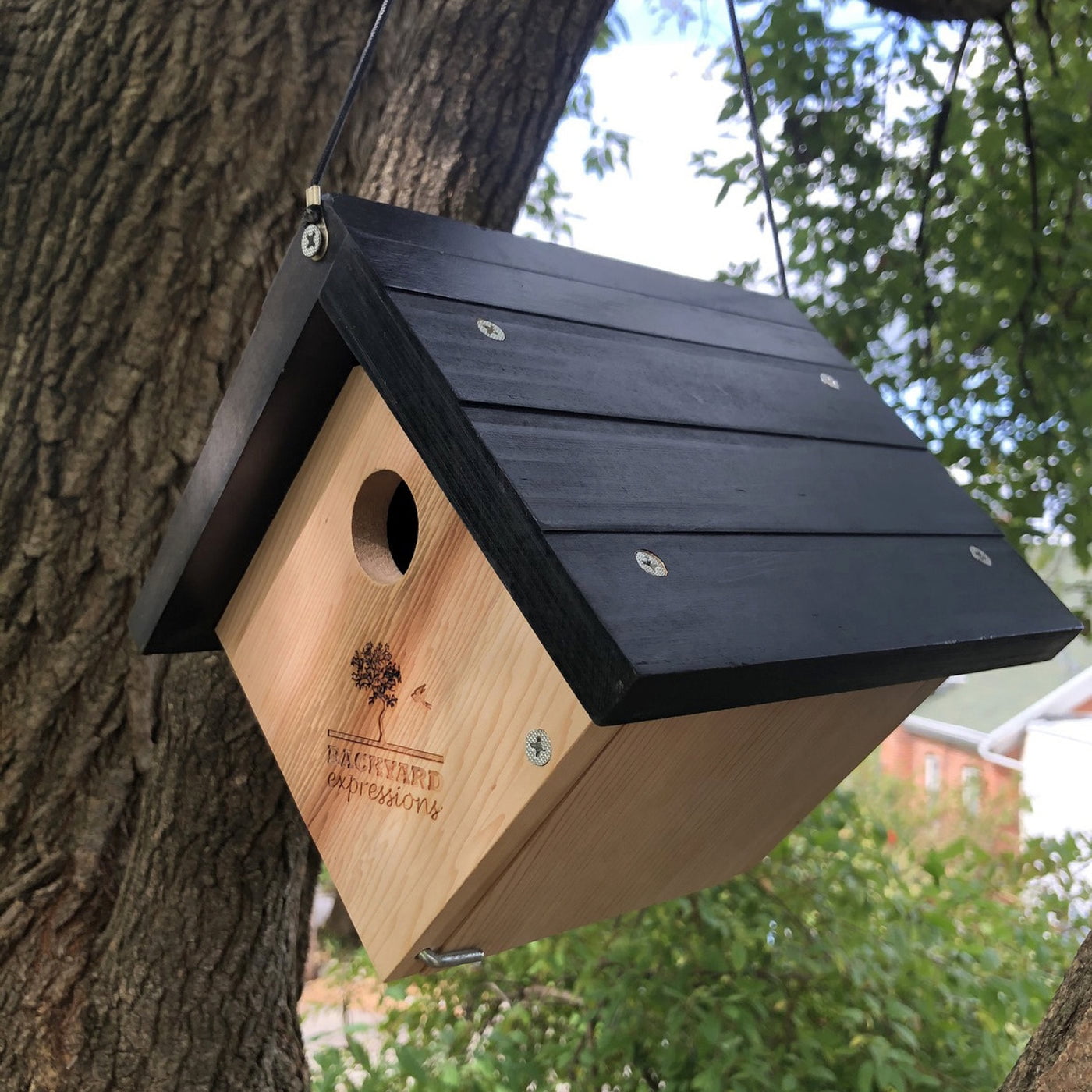Backyard Expressions Triangle Cedar Bird House, 6.5"D x 7.1"W x 11.8"H, Natural Wood Color