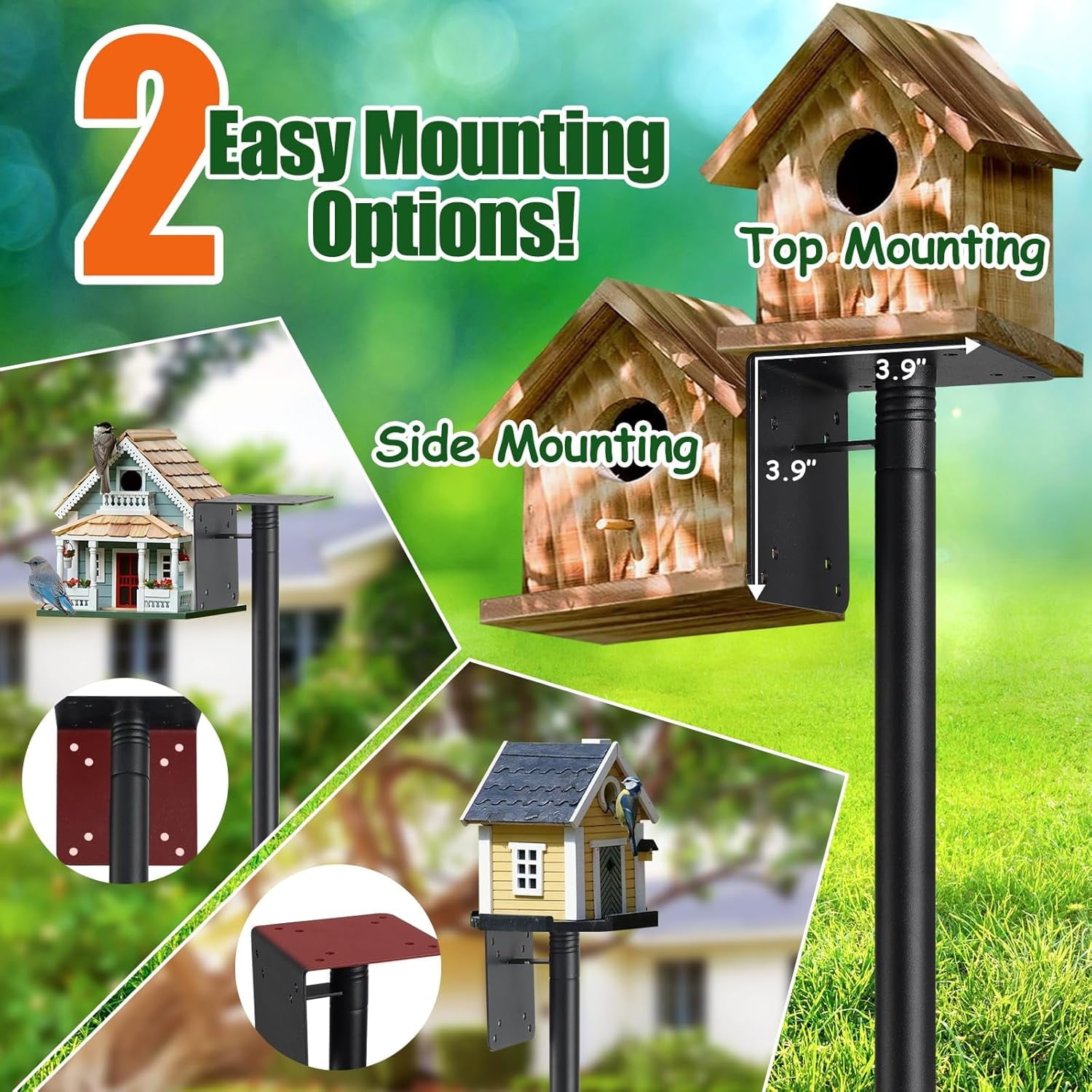IHOMEPARK 72" Outdoor Bird House Pole Kit Stand with 5-Pronged Base, Adjustable Height for Easy Setup, Matte Black Finish, 1 Pack