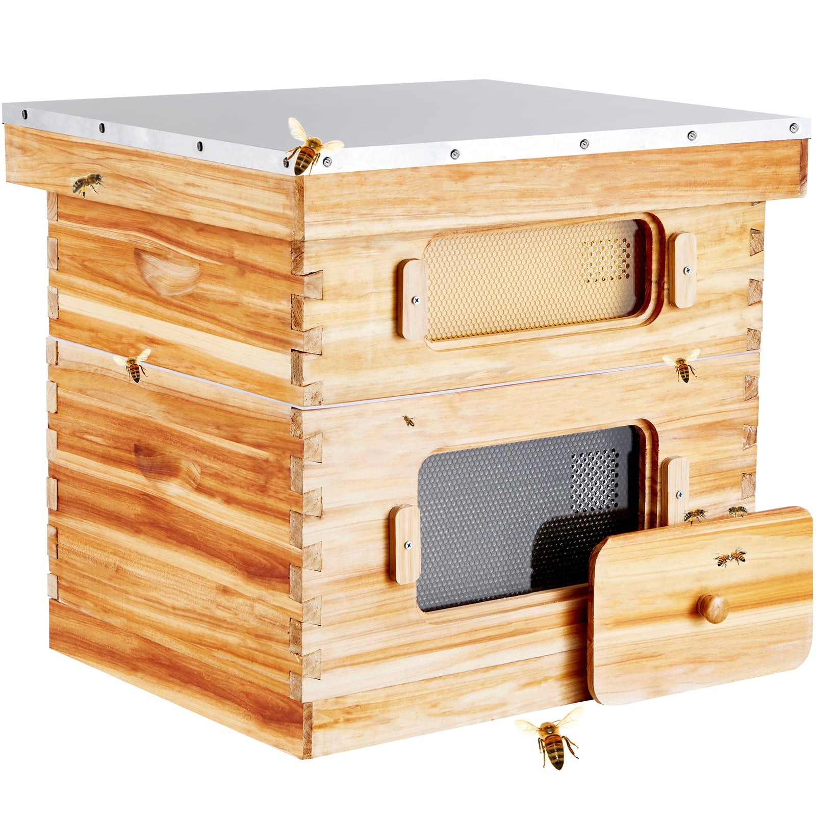 KFFKFF Bee Hive Langstroth Kit 10 Deep & 10 Medium Frames with Acrylic Windows