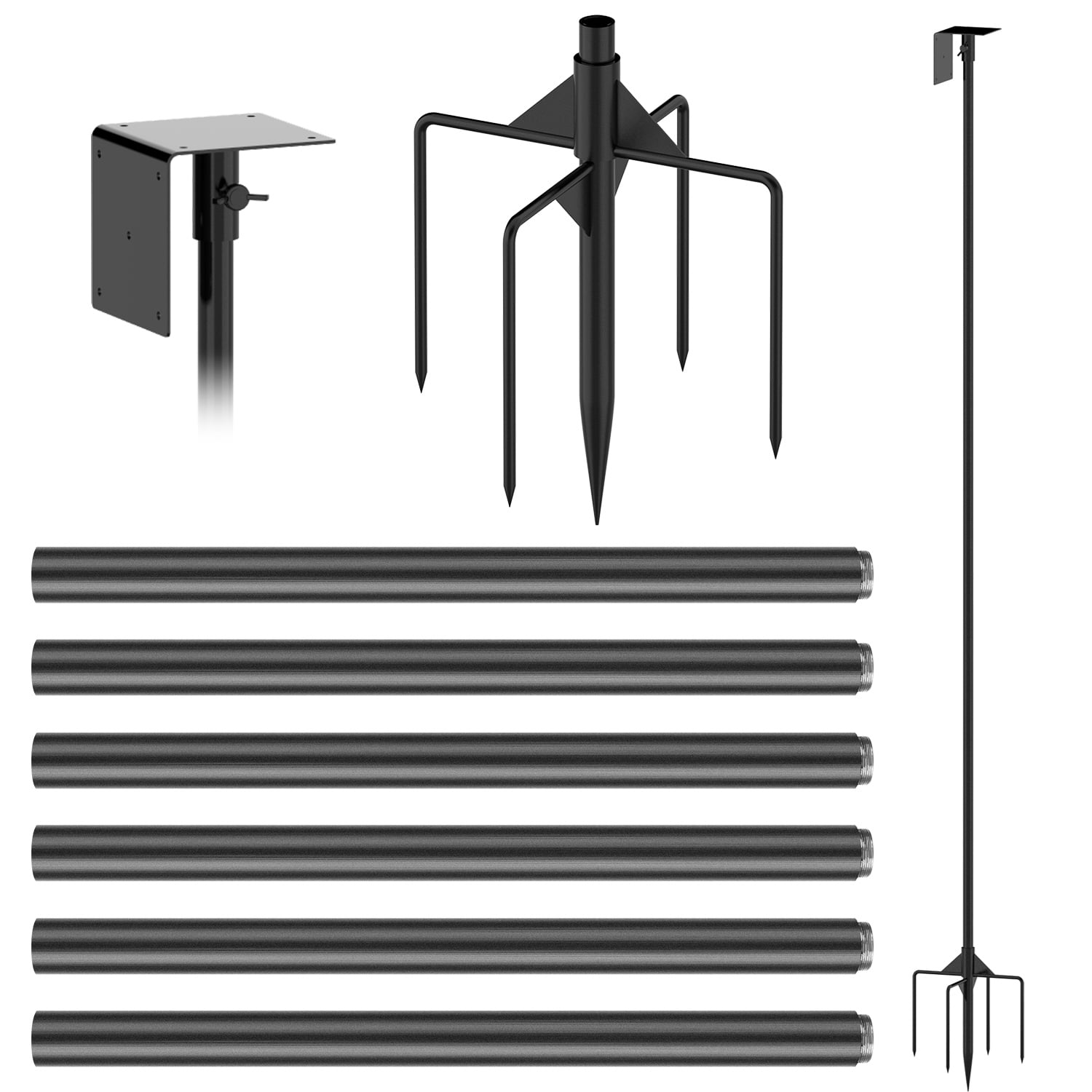 Moclever Bird House Pole Kit 79.9in Height Adjustable 66lbs Load Bird Feeder Pole, Black