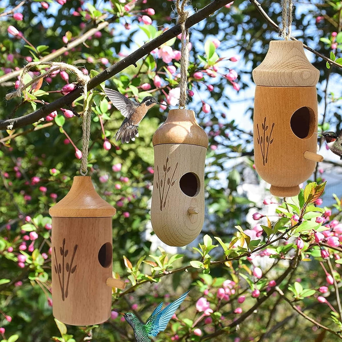 IFCOW 3x Natural Wood Hummingbird House,Hummingbird Houses on clearance, Outside Hanging Hummingbird Nesting Nest,Hummingbird houses
