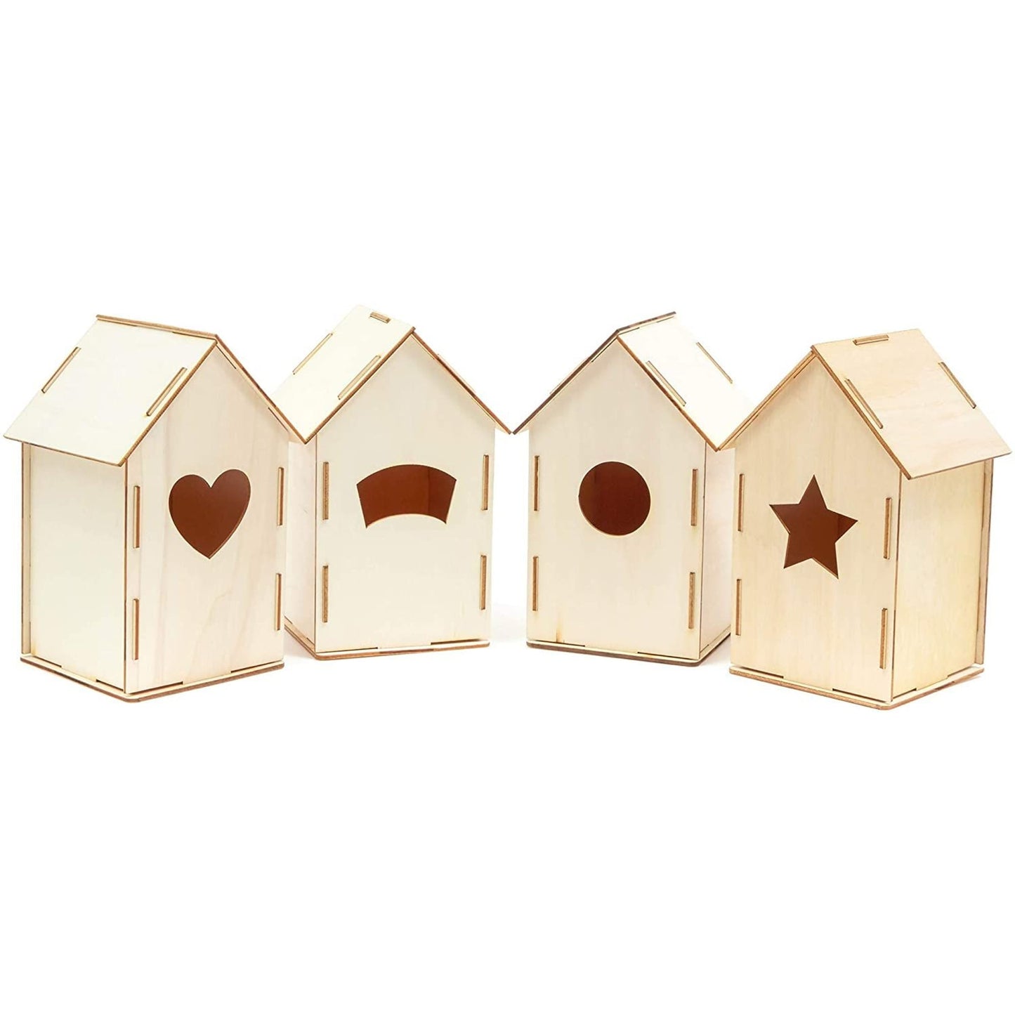 Mini Wood Bird Houses for DIY Crafts (4 Designs, 8 Count)
