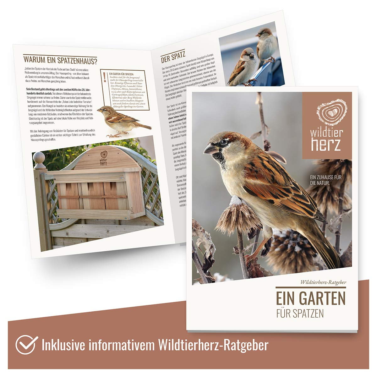 Wildtier Herz Sparrow Nest Box - Nabu Standards - 42cm X 32.5cm X 17cm Bird Sparrow Colony Weatherproof, Made from Untreated Fsc Wood, Bird Box, Nest Box, Sparrow Bird Nesting Box for Garden