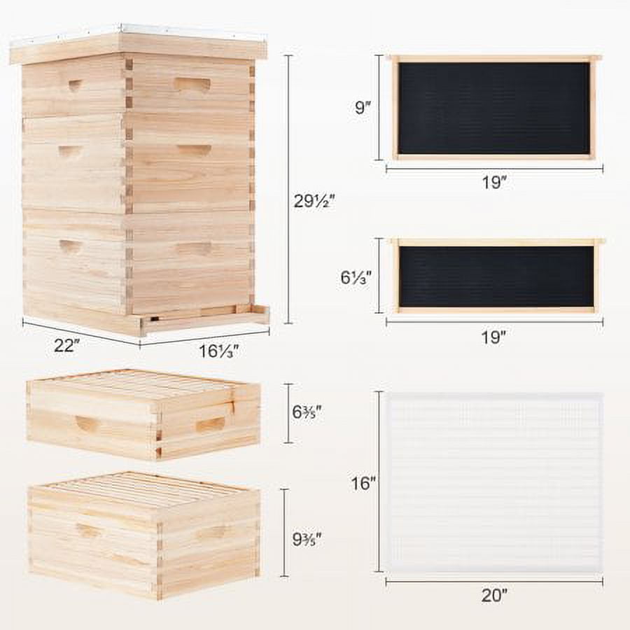 20 Deep Frame & 10 Medium Frame w/ 3 Brood Boxes Hive Frame/Bee Hive Frame/Beehive Frames w/ Metal Roof for Beekeeping