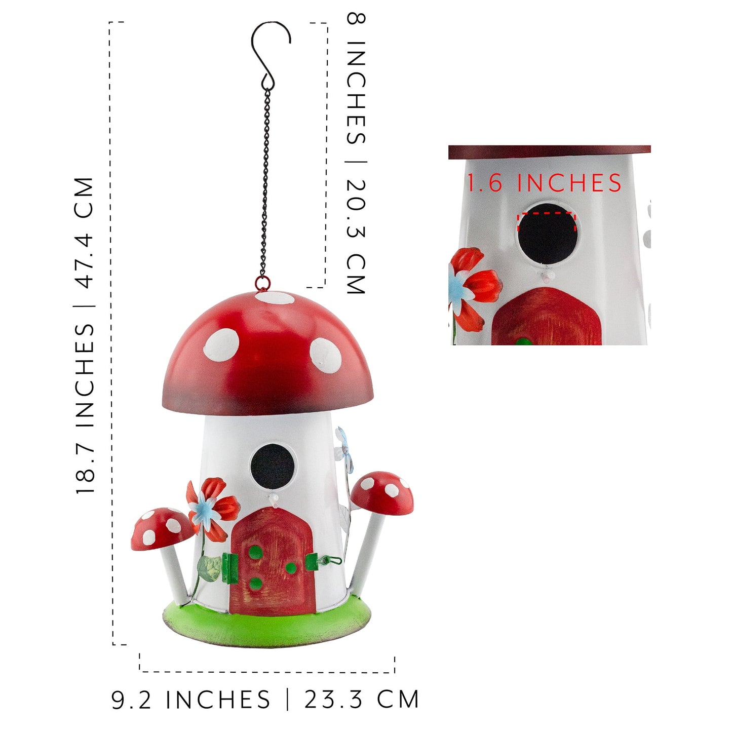 Esterno Mushroom Shaped Birdhouse; Songbird Nesting Galvanized Iron Colorful Mushroom Bird House
