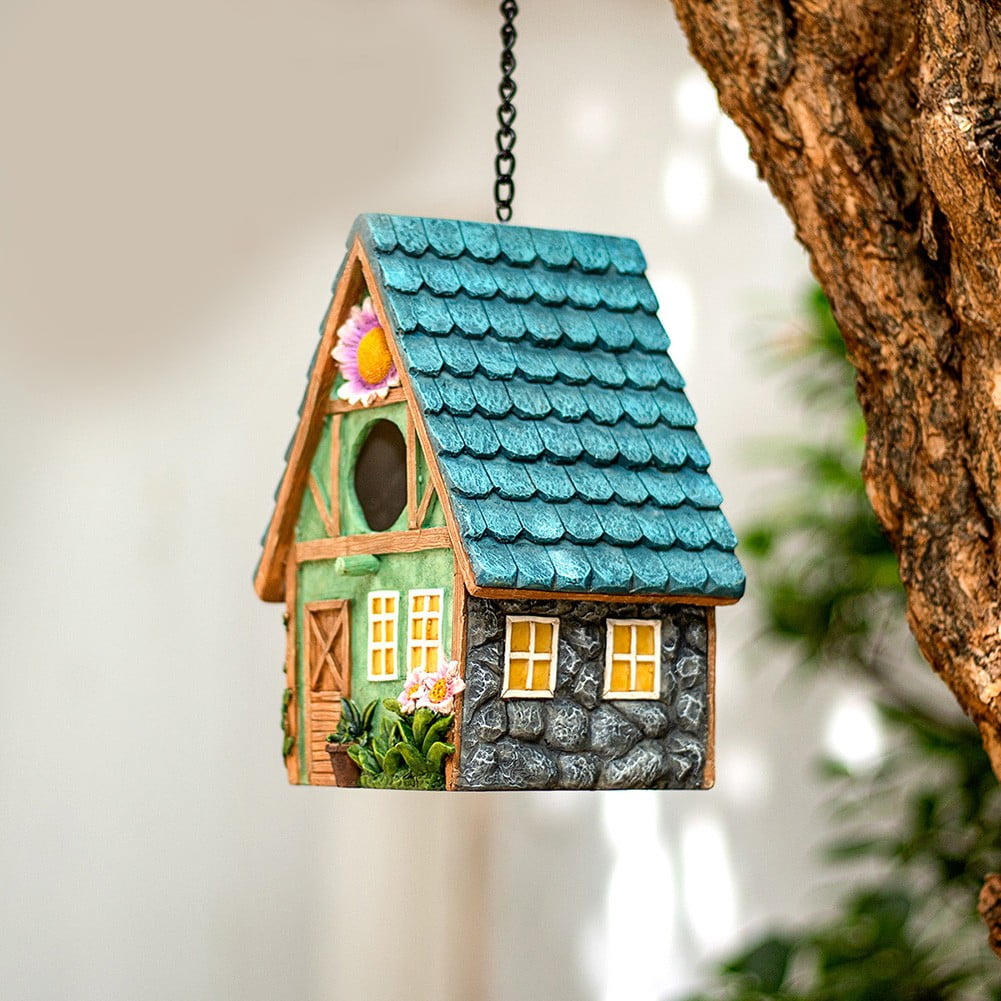 Outdoor Hanging Bird Nests, Hummingbird Houses, Garden Tree Decorations, Resin Ornaments (Simulated House)