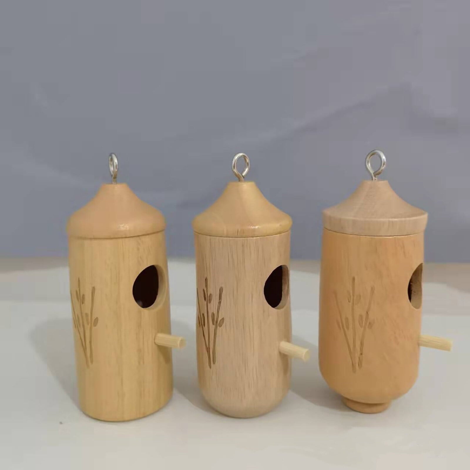 DERCLIVE 3Pcs Natural Wood Hummingbird House,Outside Hummingbird Houses, Hanging Hummingbird Nest for Nesting