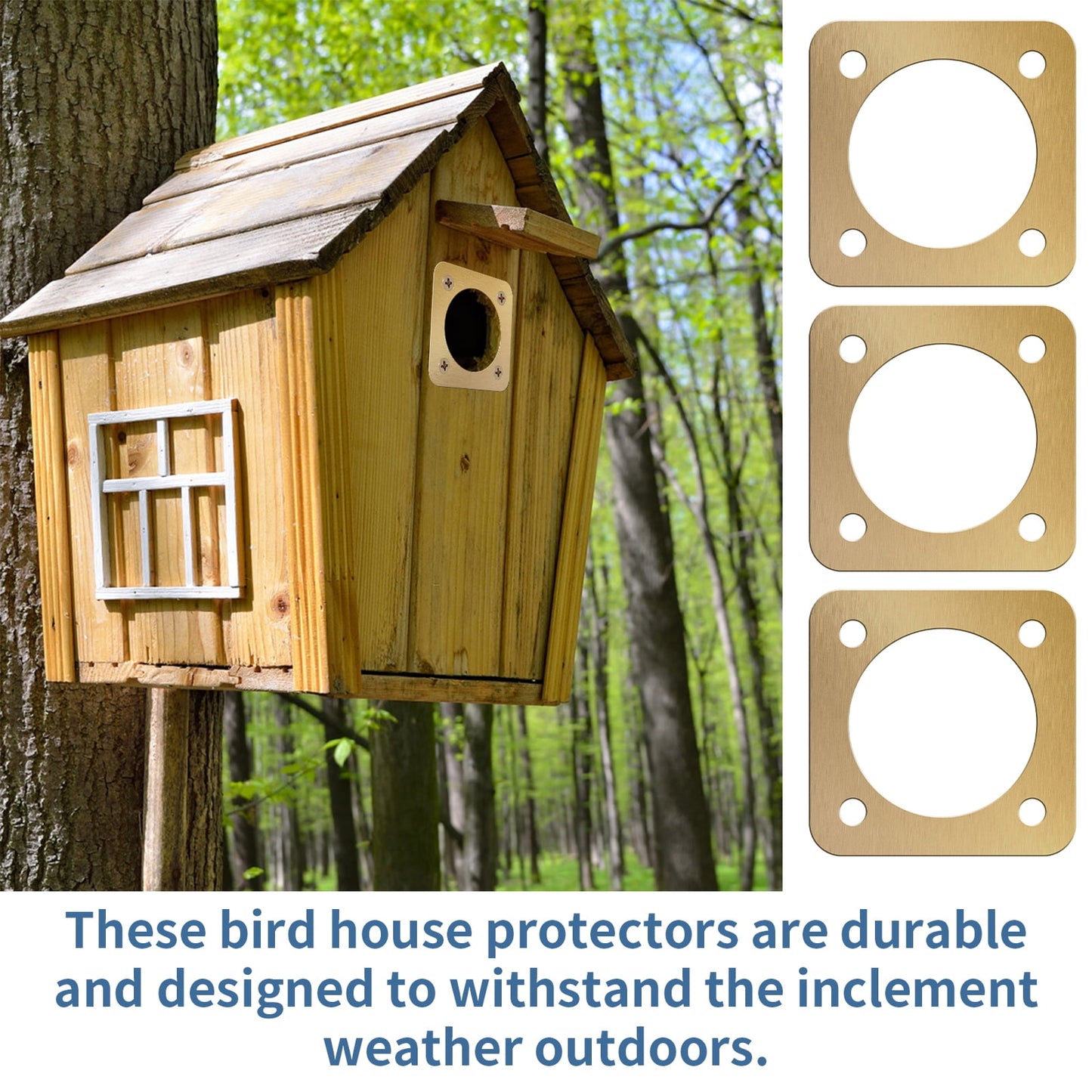 NUAHRHY 10Pcs Bird House Guard with Copper Portal 1 1/2 Inch Opening Rustproof Metal Bluebird House Predator Guard with Screw Sturdy Bird House Hole Protector Guard for Outdoor