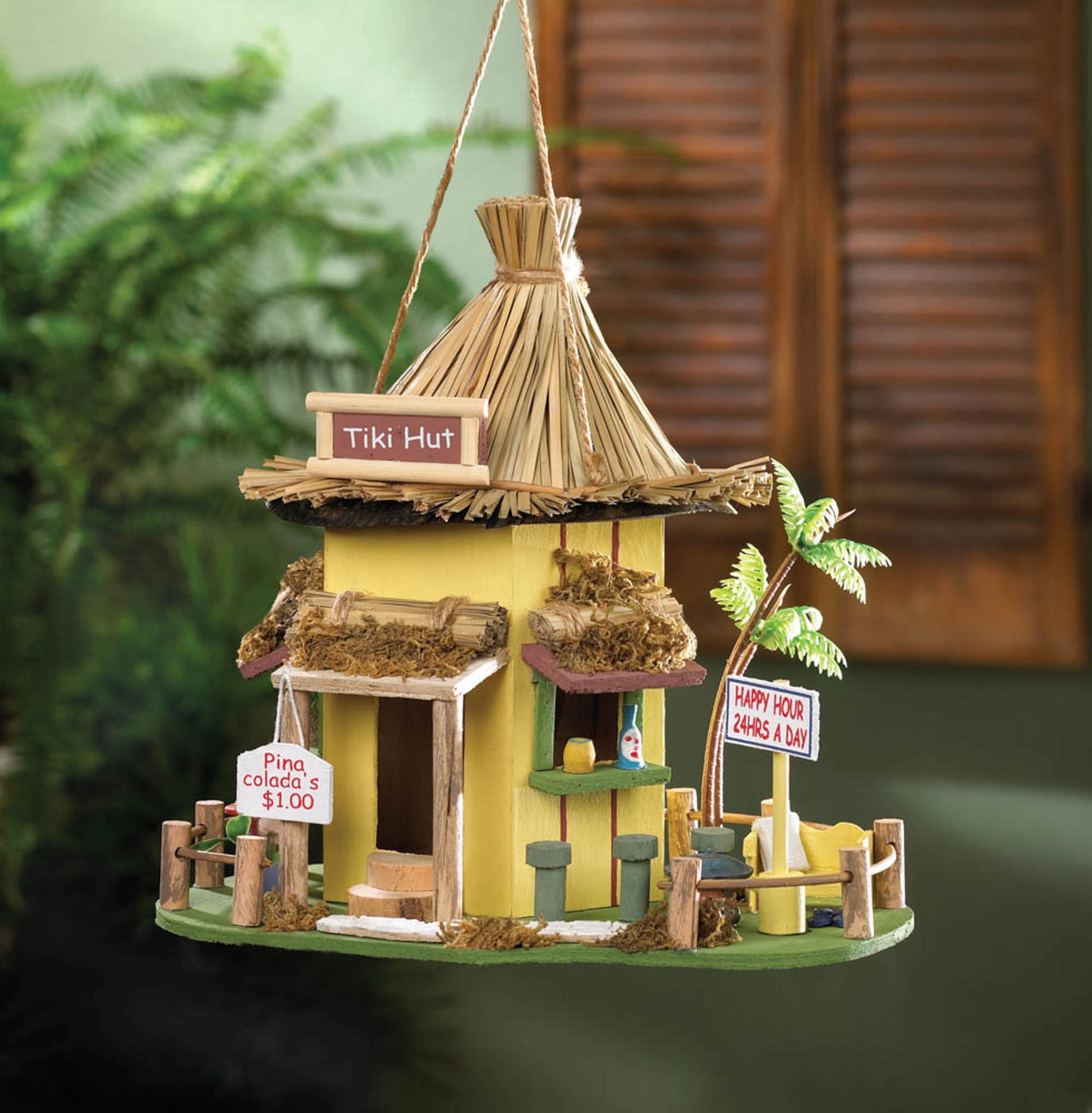 Zingz & Thingz Multicolored Wooden Tropical Tiki Hut Birdhouse