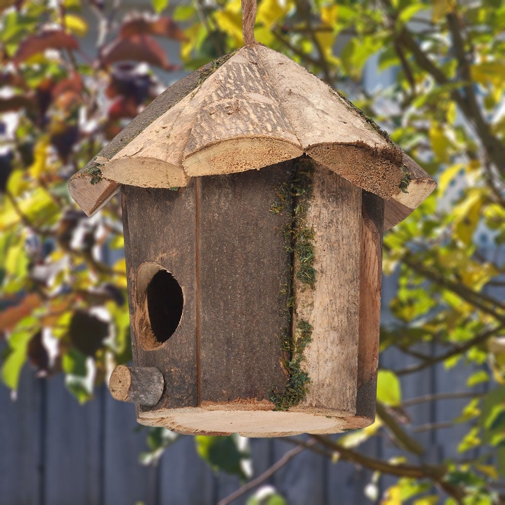Outside Wooden Birdhouse Decorations Natural Distressed Handcrafted Ornaments Mini Hanging Bird House for home and garden Yard Window