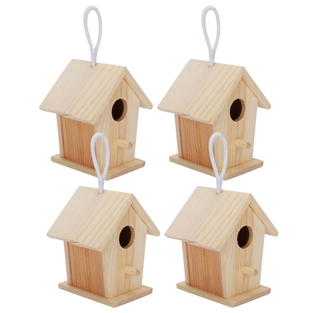 Wooden Bird House,Bird Cage,4Pcs Mini Outdoor Hanging Wooden Bird House Nests Cage Ornament for Garden Balcony