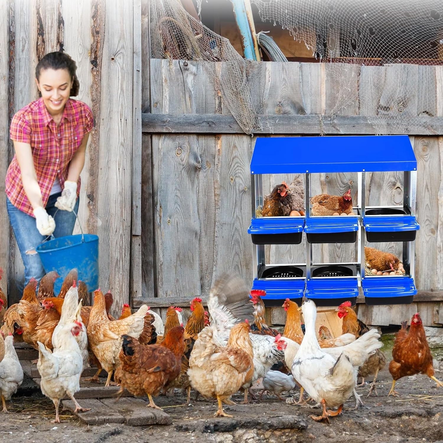 Chicken Nesting Boxes for Chickens,6/8/10 Hole Metal Roll Away Nest Box for Chicken Coop,Chickens Laying Egg, Lid Cover to Protect Eggs,Easy Egg Collection,Hen Roosting Boxes