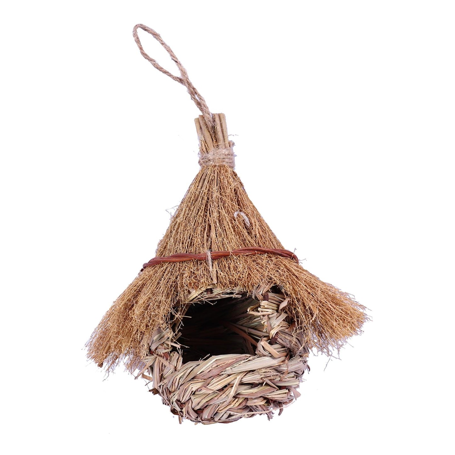 Humming Bird Houses for Outdoor Hanging, Grass Birds Hut,Hand Woven Hummingbird Nest,Wren Finch Bird House for Garden Window Outdoor Home