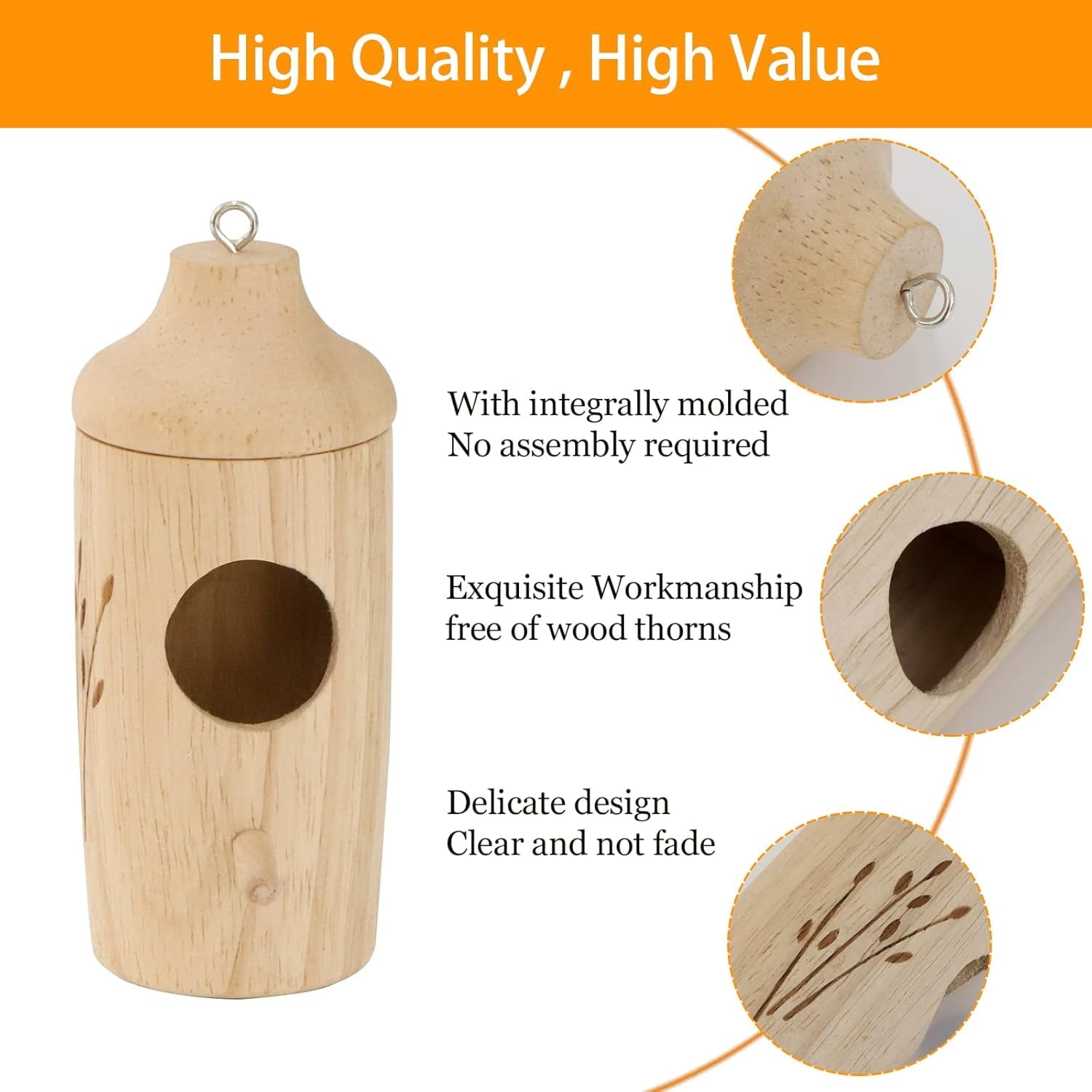 3 Pack Hummingbird House, Natural Wooden Hummingbird Houses Hanging, Home Gardening Gifts Decoration
